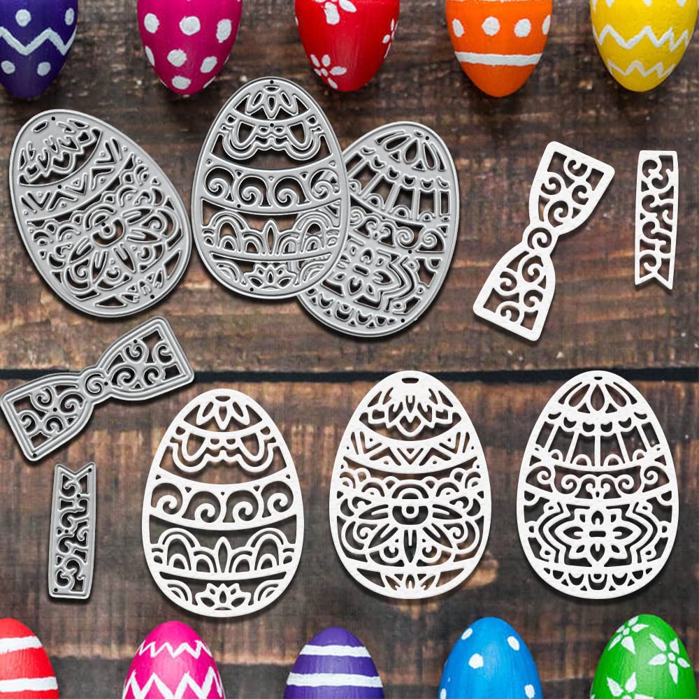 Easter Egg Frame Cutting Dies for Card Making - Hollow Lace Egg Bowknot Die Cuts, Holiday Egg Stencils & Embossing Templates - DIY Scrapbooking, Craft Photo Album Decorations (Perfect for Easter Cards, Spring Crafts & Home Decor)