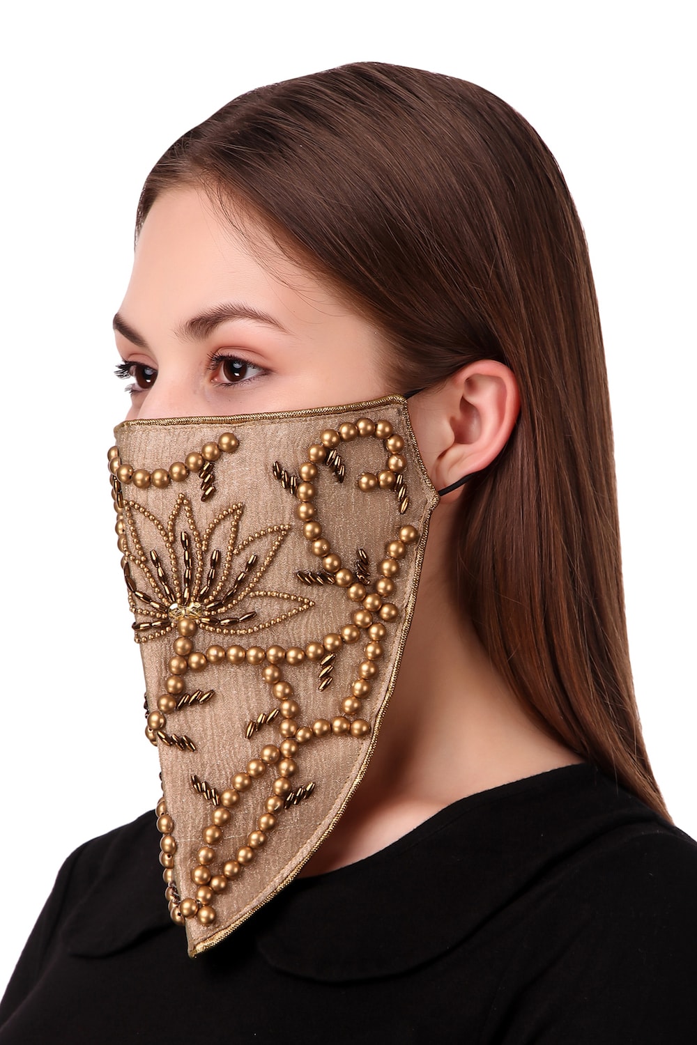 Hand Embroidered Silk Face Mask - Breathable & Reusable - Elegant Veil Style Design for Women - Perfect for Weddings, Parties & Special Occasions
