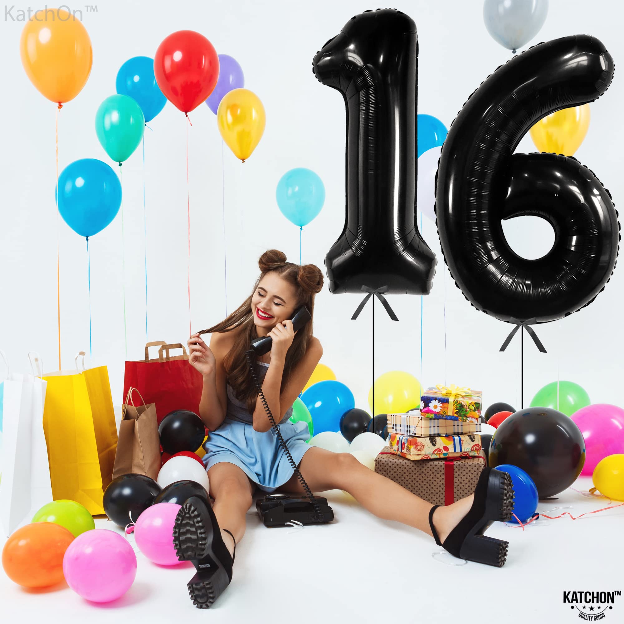 KatchOn 40 Inch Giant Black 16 Balloon Numbers - Sweet 16 Birthday Decorations for Boys & Girls | Large Foil Number Balloons for 16th Birthday Party Decor, Backdrop, Photo Booth & Celebration