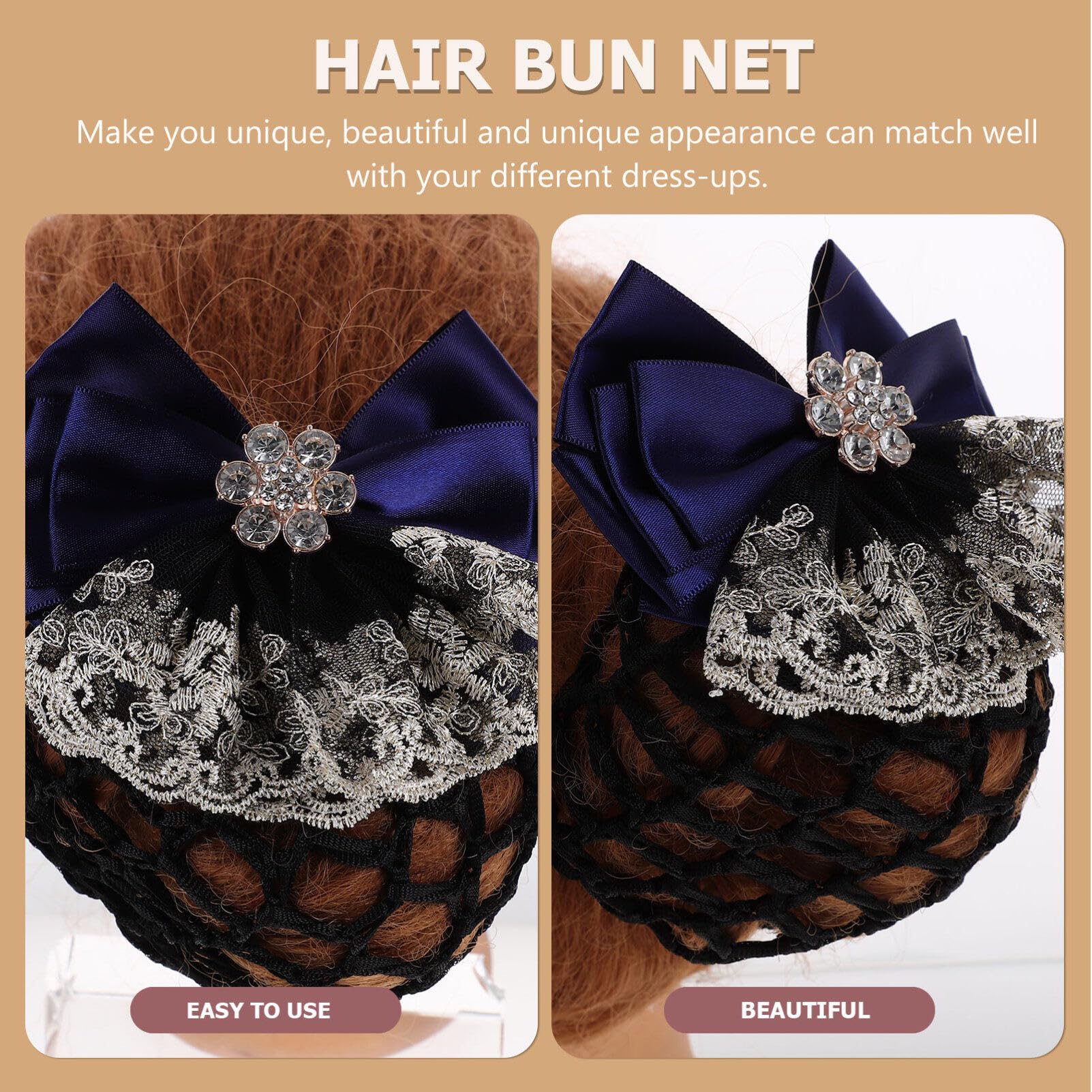 EXCLUZO 2-Pack Women's Hair Clips with Snood Bowknot Hair Net - Barrette Bun Mesh Clip & Hair Flower Net Bag for Banks, Hotels & Restaurant Staff (Blue) | Perfect for Professional Work, Uniform Accessories & Formal Hairstyles