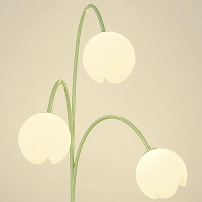 3-Head White Floral Floor Lamp with Green Shade - Modern Lighting for Living Room, Bedroom & Office Decor