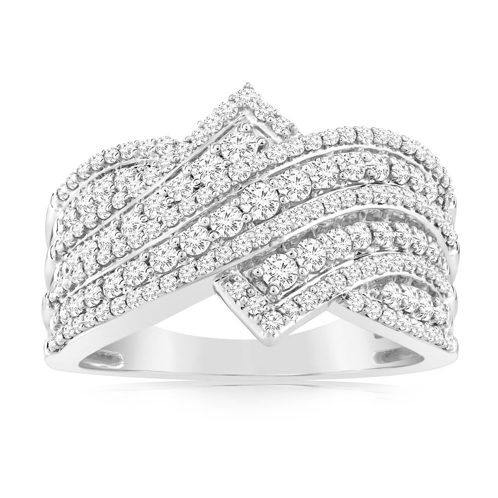 0.95 Carat Cluster Diamond Ring in 14K White Gold - Elegant Wedding, Engagement & Evening Wear Jewelry for Women