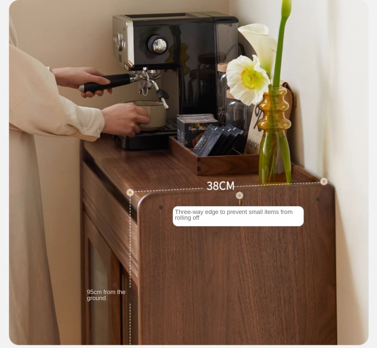 Black Walnut Solid Wood Modern Minimalist Dining Sideboard Buffet Cabinet - Perfect for Dining Room Storage & Kitchen Organization