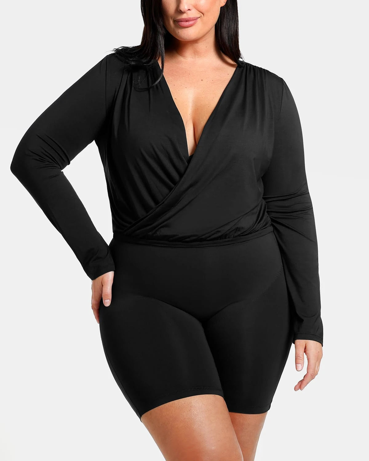 2-in-1 Built-in Shapewear Overlapping V-Neck Top for Women - Slimming Seamless Tummy Control Camisole for Layering & Everyday Wear