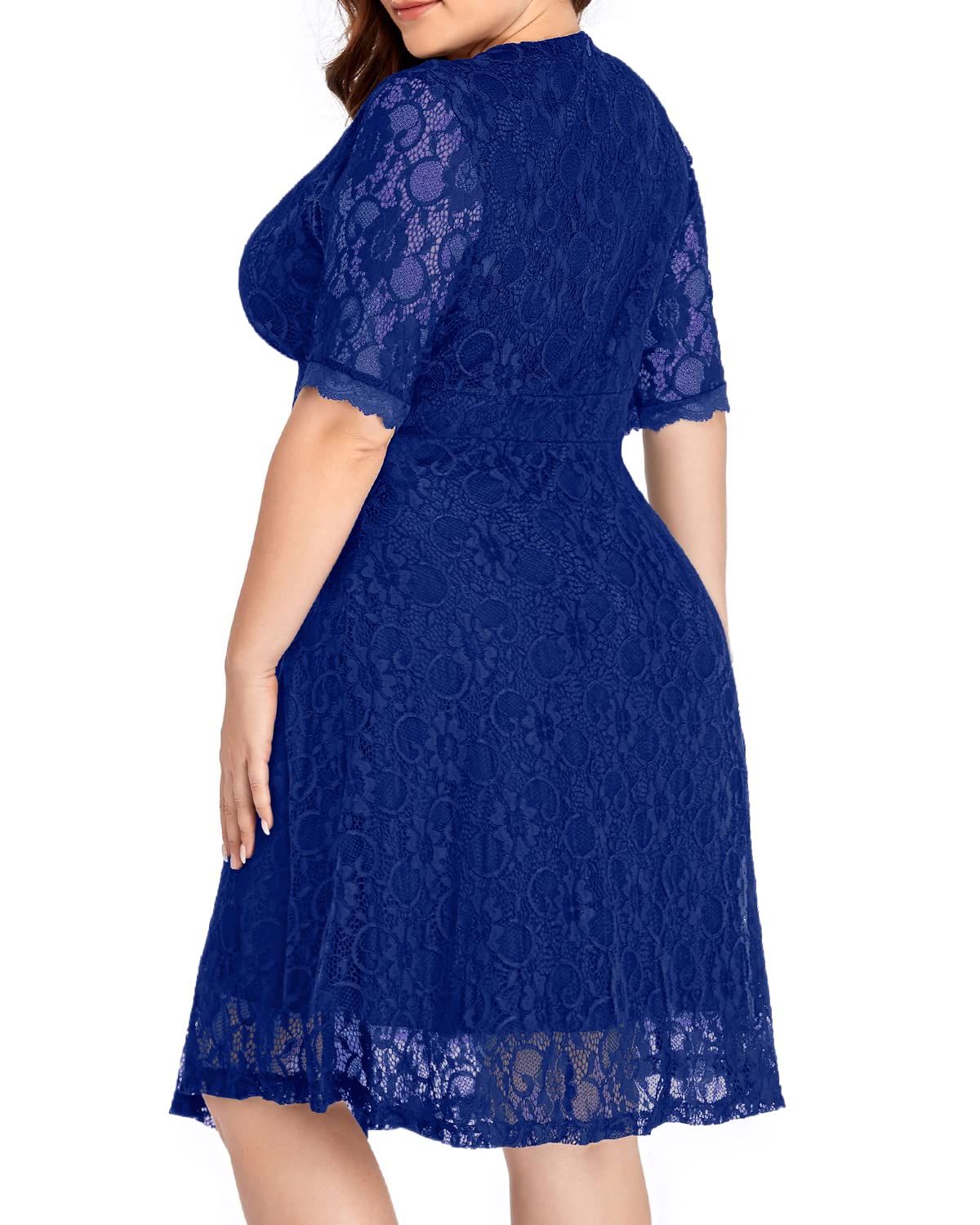 Plus Size Women's Lace Wrap V-Neck Knee-Length Dress for Wedding Guest, Cocktail Party & Semi-Formal Occasions | Elegant & Flattering Fit for Special Events