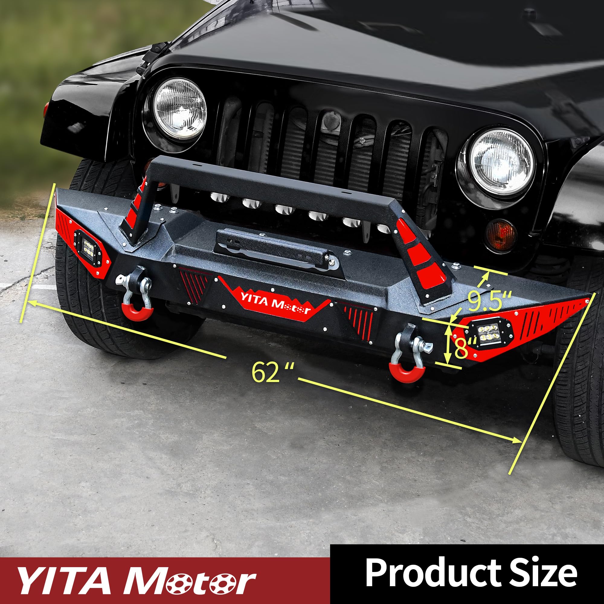 YITAMOTOR Heavy Duty Front Bumper for 2007-2018 Jeep Wrangler JK & JKU Unlimited - Rock Crawler Off-Road Bumper with Winch Plate, LED Lights, D-Rings & License Plate Bracket | Perfect for Off-Roading, Rock Crawling & Jeep Modifications