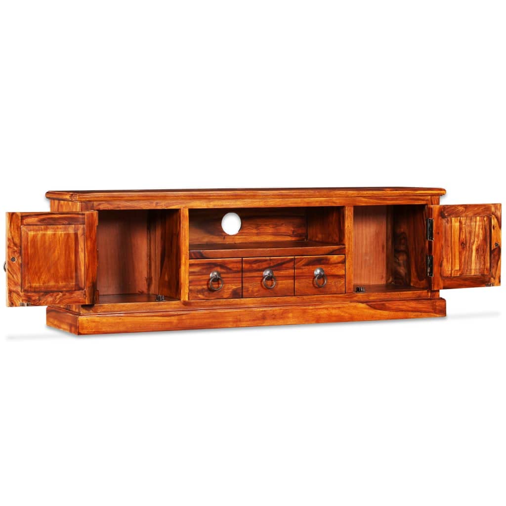 Solid Sheesham Wood TV Stand Entertainment Center with Storage Shelf - Modern Living Room Furniture for TV, HiFi & Media Storage - Perfect for Home Theater & Living Room Organization