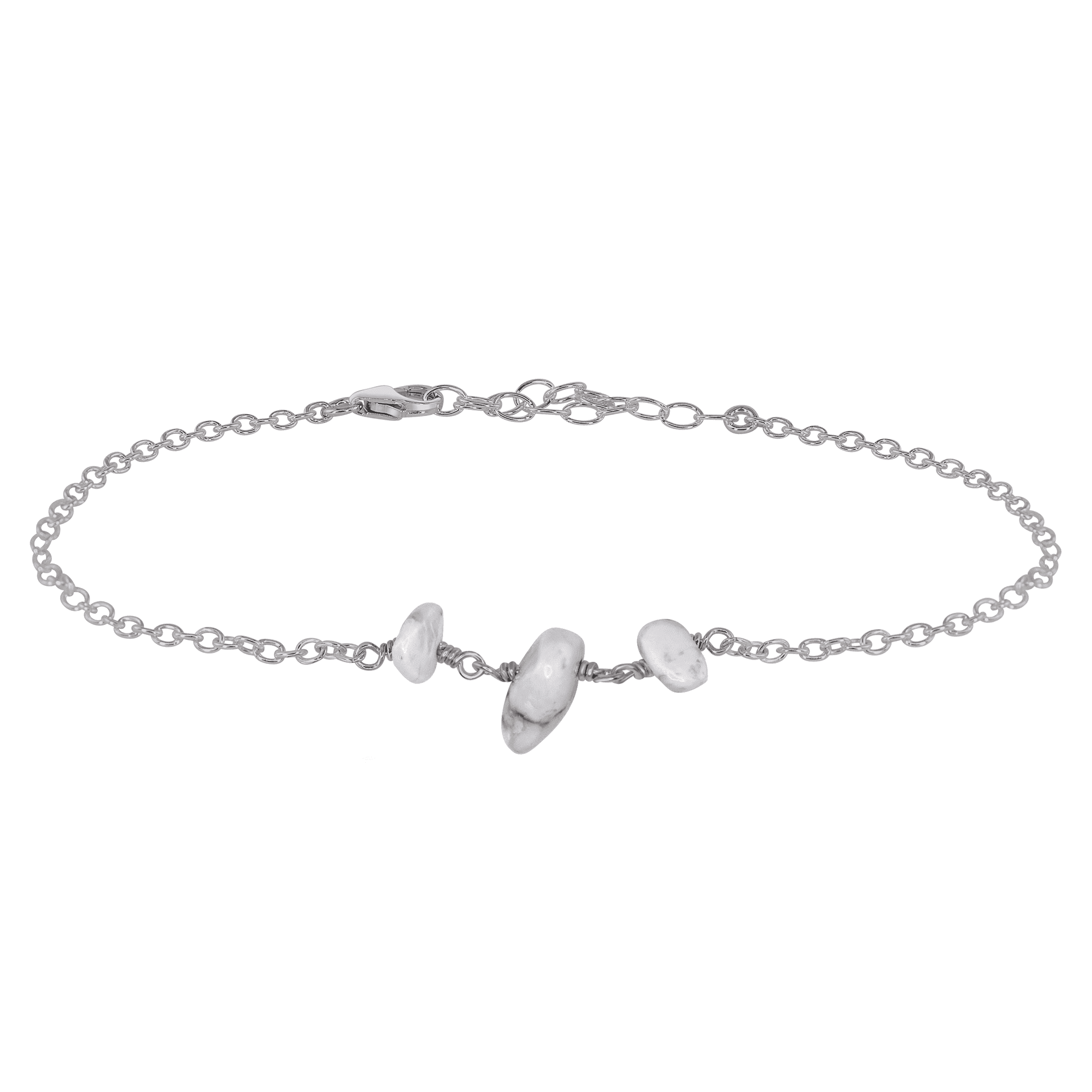 White Howlite Beaded Chain Anklet Bracelet - Natural Stone Ankle Jewelry for Women, Boho Chic Accessories for Summer Beach & Festival Outfits