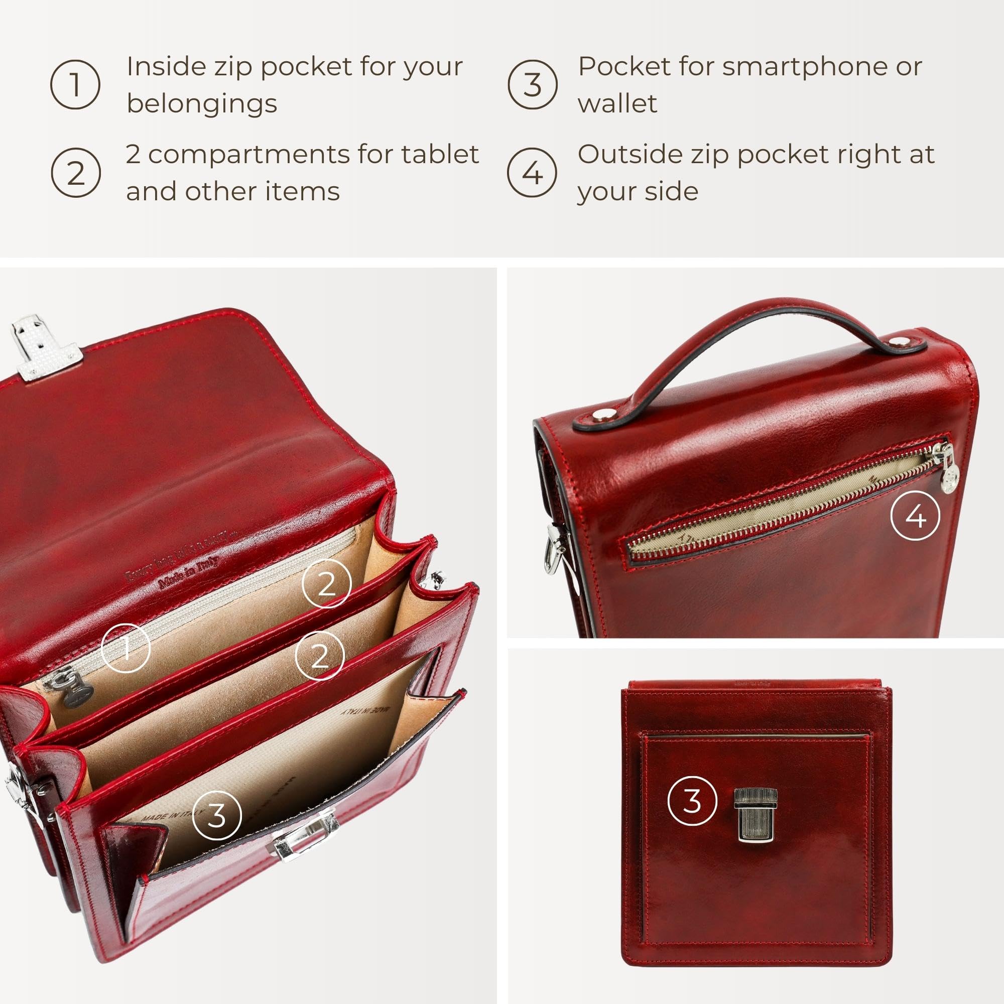 Premium Italian Leather Messenger Bag for Men - Durable Crossbody Briefcase with Time Resistance - Gift Box Included - Perfect for Business, Travel & Daily Commute