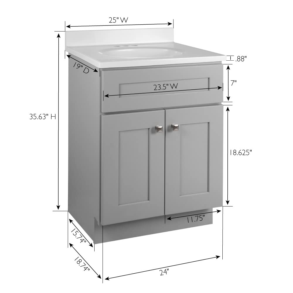 25 Inch Bathroom Vanity with Sink Top - Ready to Assemble Gray Painted Modern Vanity Set by Design House 597526 - Perfect for Small Bathrooms & Powder Rooms