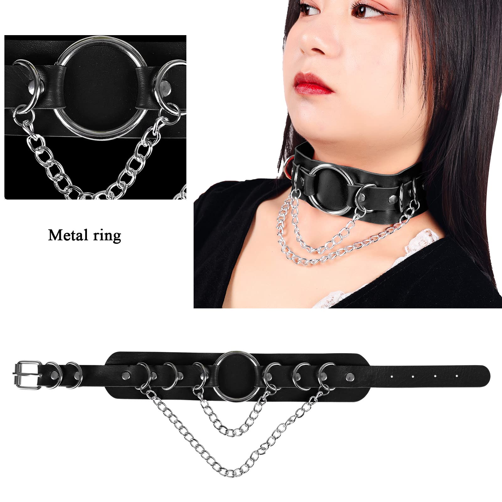 Women's Leather Body Harness Collar Necklace - Punk Gothic Fashion Metal Chain Choker for Carnival Costume & Alternative Style Accessories | Perfect for Halloween, Cosplay, and Edgy Streetwear Outfits