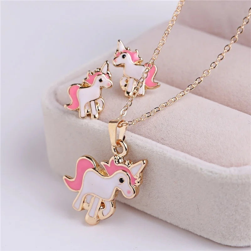 Unicorn Necklace and Earrings Set - Cute Fantasy Jewelry for Women & Girls - Perfect for Birthday Gifts, Cosplay, and Fairy-Themed Parties