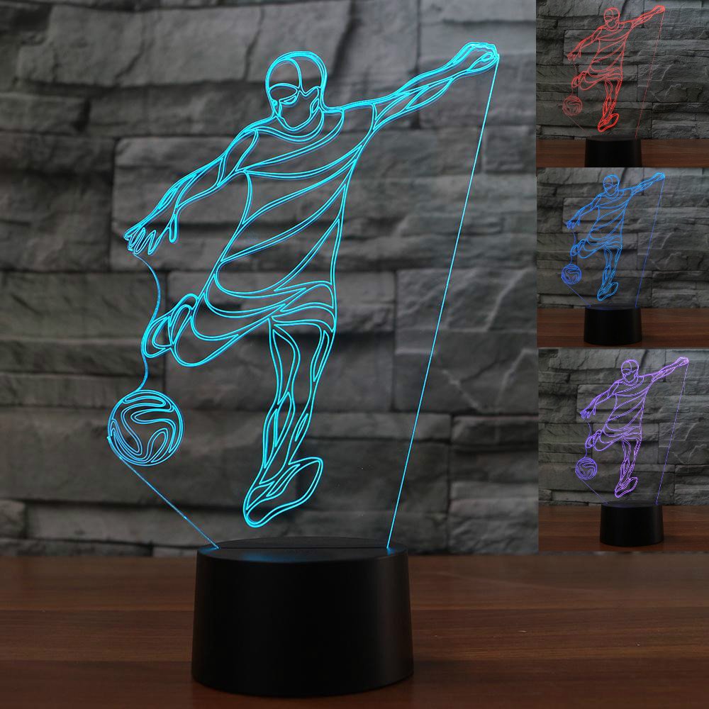 3D Football Soccer Player Night Light - 7 Color Changing LED Table Lamp for Desk, Kids Room, Birthday Gift, Christmas Decor, and Home Illusion Lighting | Perfect for Sports Lovers, Children's Bedroom, and Party Decorations