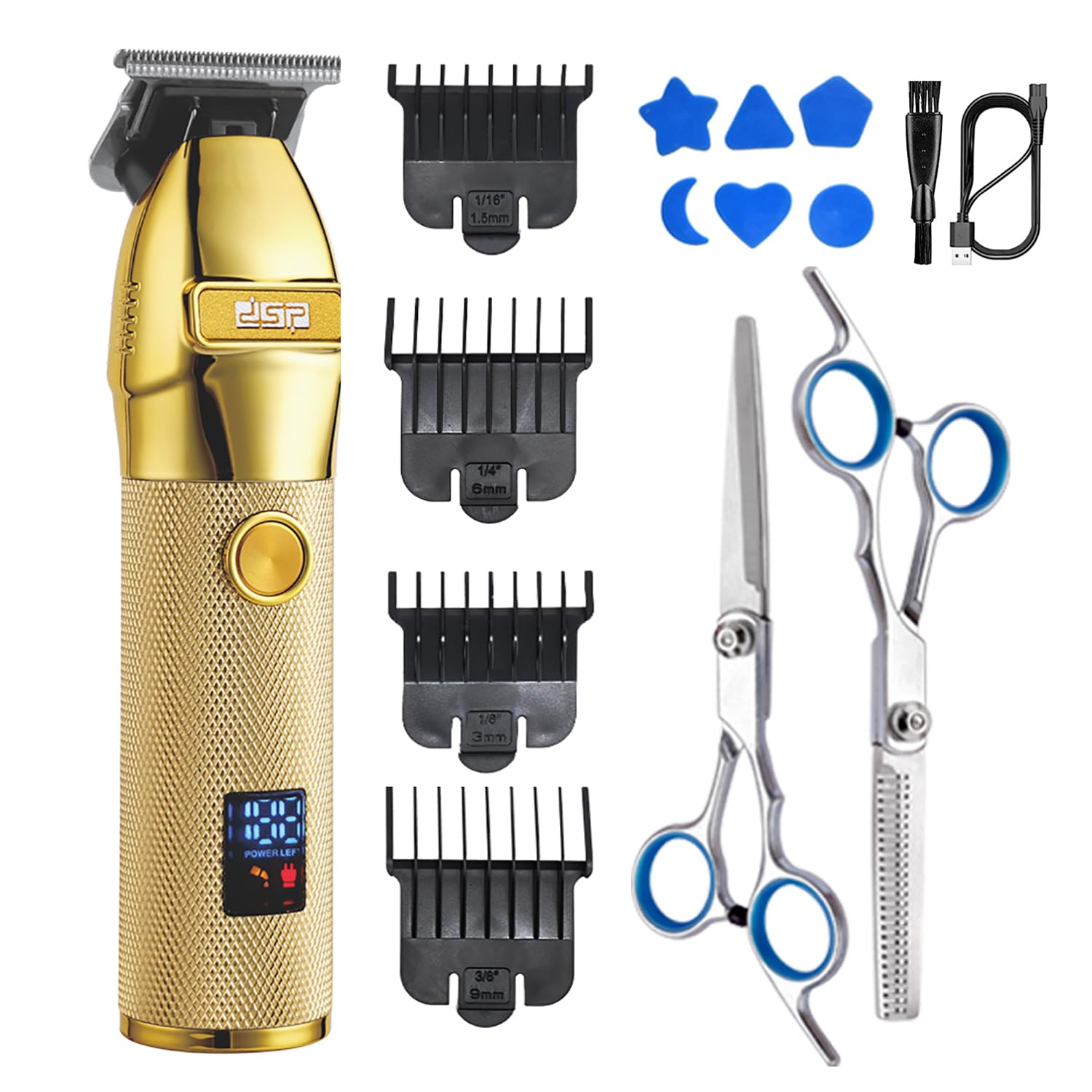 DSP® Professional Hair & Beard Trimmer for Men - Rechargeable Cordless Hair Clipper with LED Display & Precision Blades (Gold) | Perfect for Home Grooming, Travel & Barbershop Use
