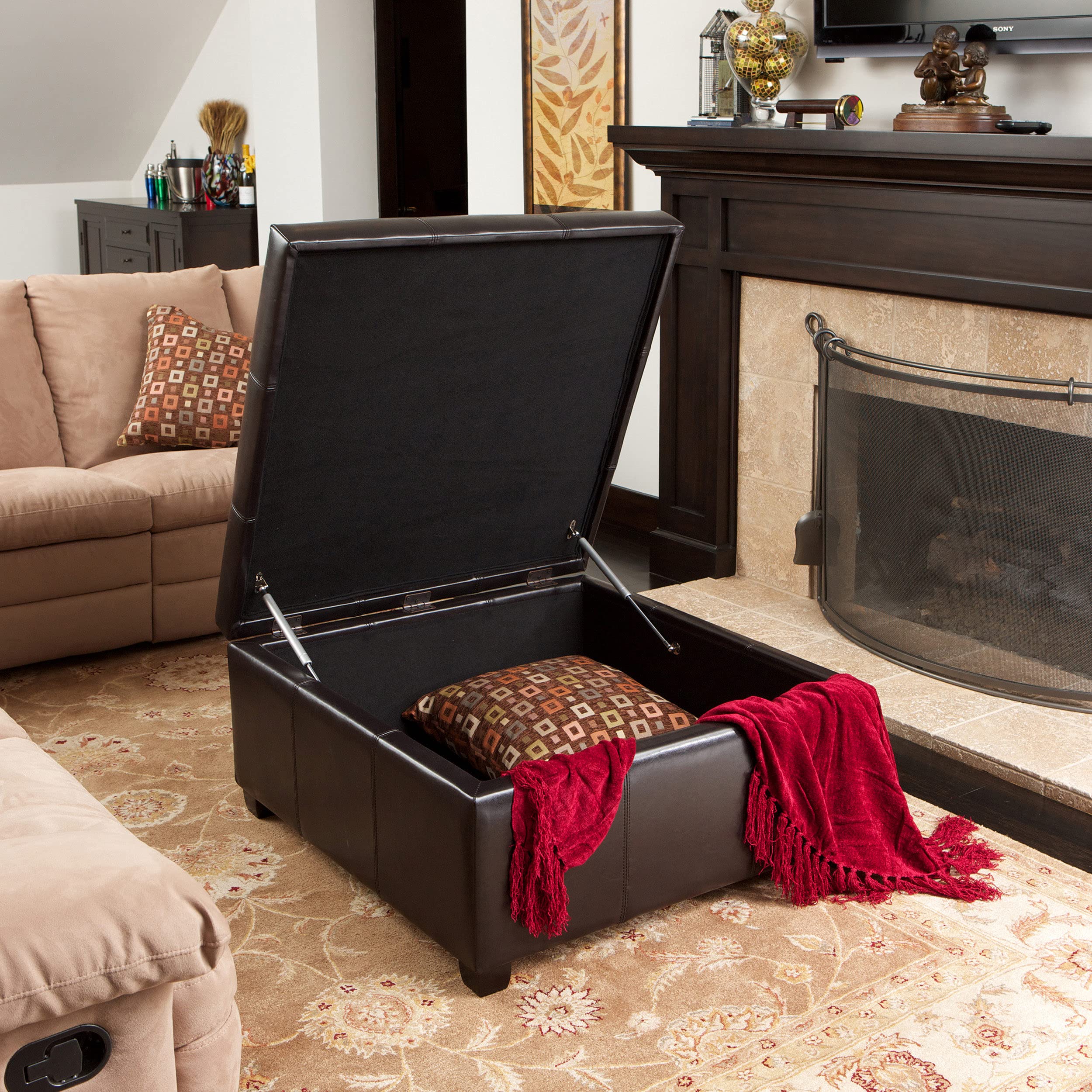 Christopher Knight Home Richmond Bonded Leather Storage Ottoman, Espresso - Stylish Footrest & Hidden Storage for Living Room, Bedroom & Office