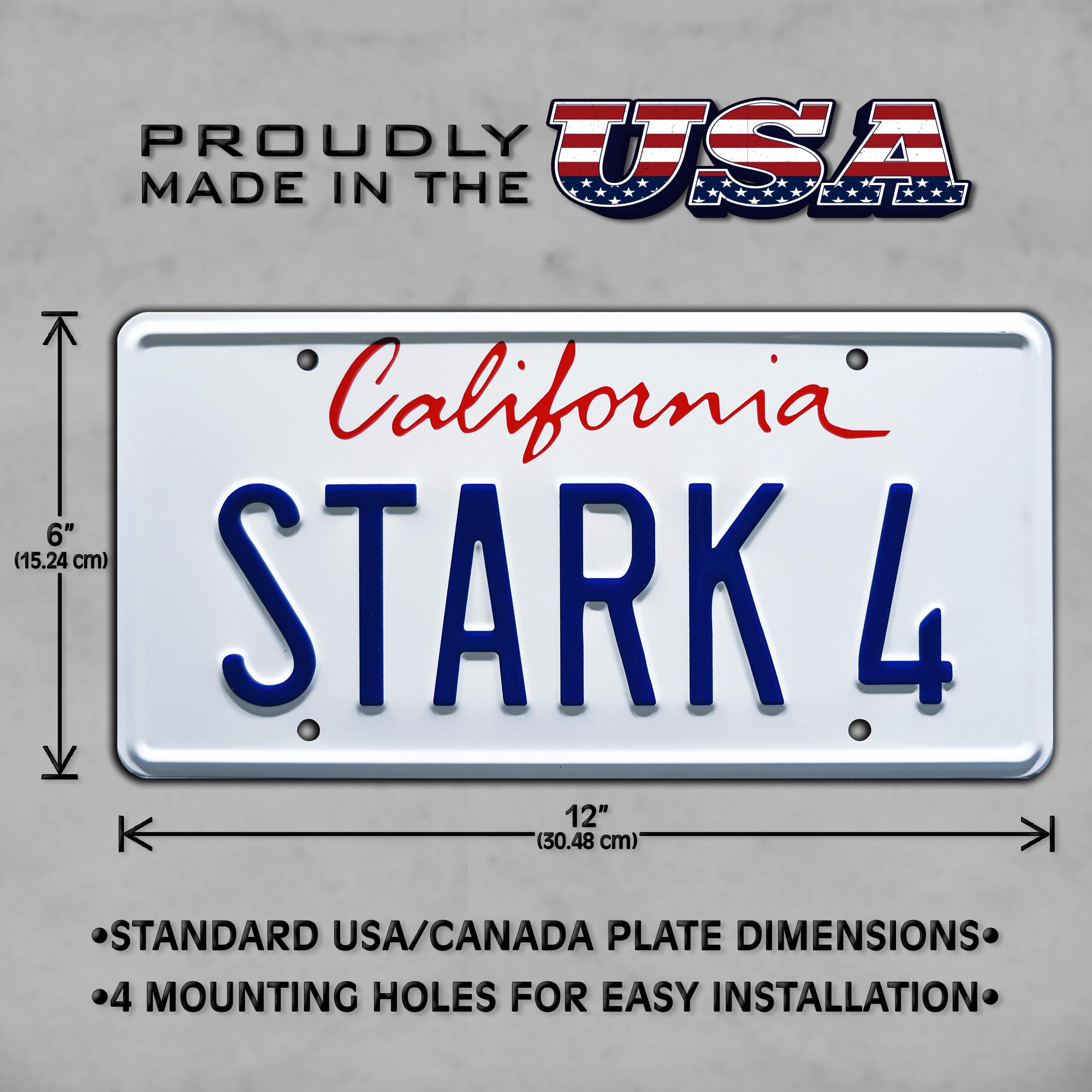 Iron Man Stark 4 Metal Stamped License Plate - Marvel Superhero Car Accessory for Collectors & Fans - Perfect for Cars, Motorcycles, Garages & Man Caves