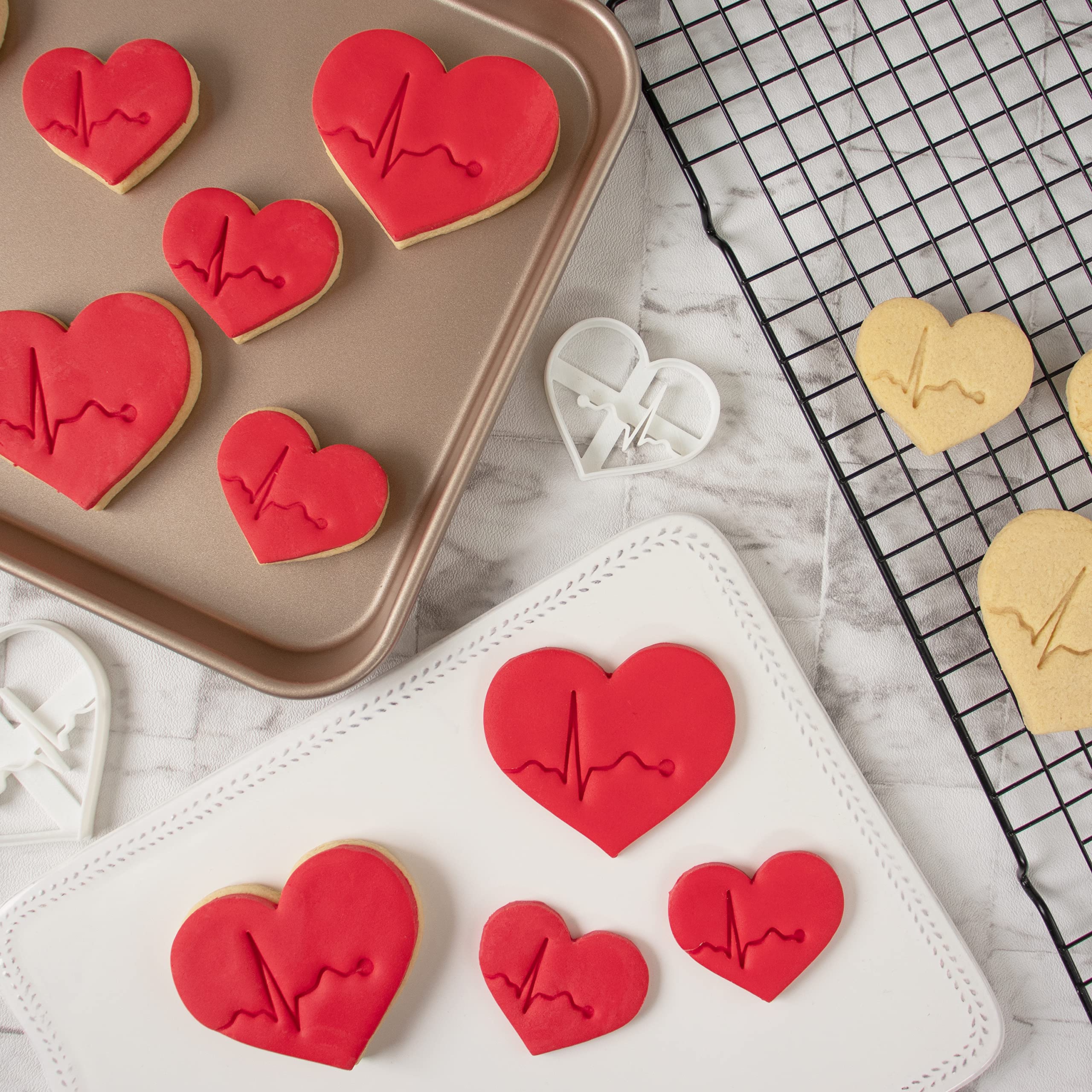 Set of 2 Stainless Steel ECG Heart Cookie Cutters - Small & Large Sizes for Baking, Cake Decorating & Medical-Themed Parties | Bakerlogy