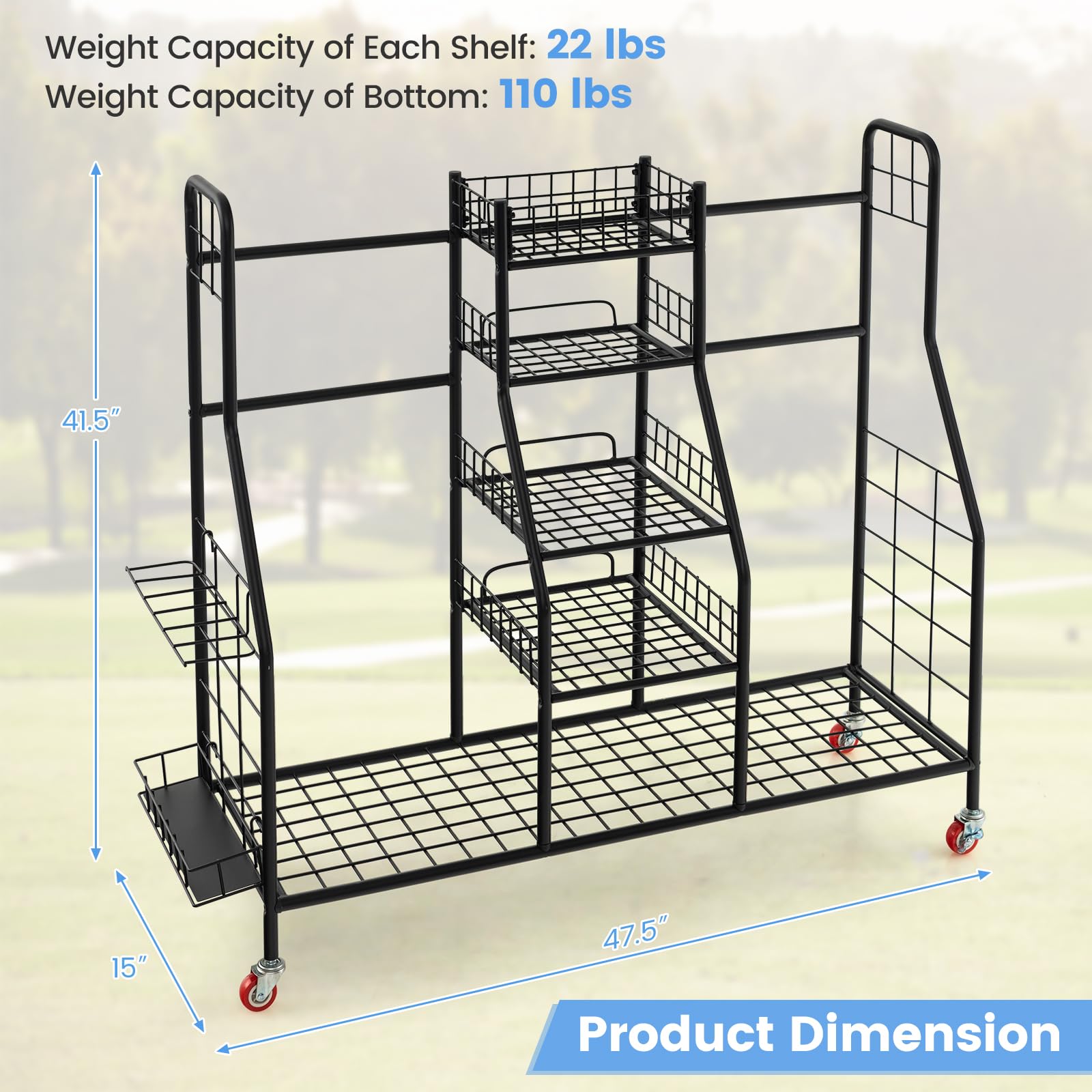 Tangkula Heavy Duty Metal Double Golf Bag Storage Rack with Removable Club Stand, Shelves & Lockable Wheels - Extra Large Golf Equipment Organizer for Garage, Basement or Clubhouse - Perfect for Storing Golf Bags, Clubs & Accessories