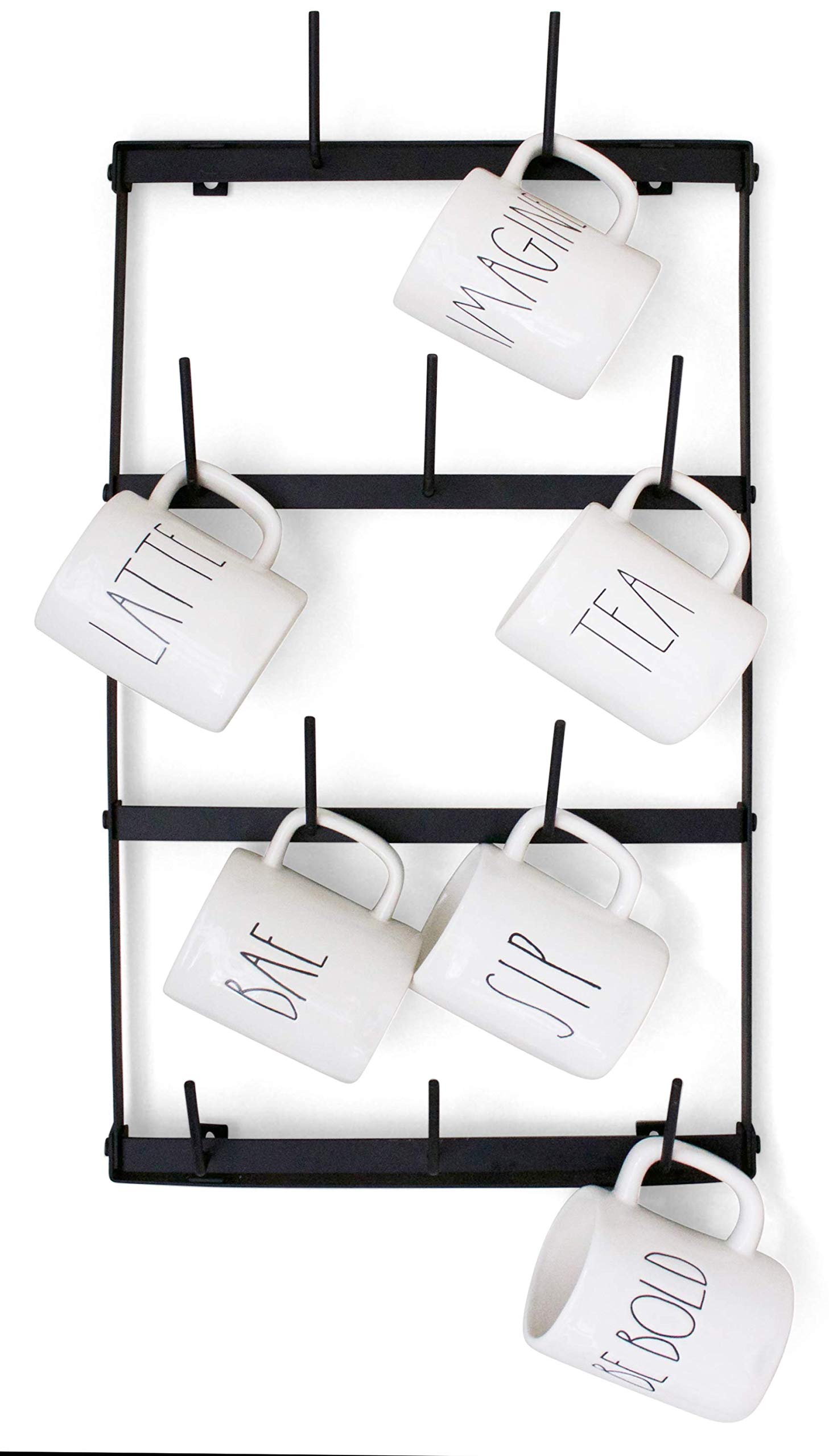 Sturdy Steel Wall Mounted Mug Rack - Matte Black Finish with Removable Rubber Caps (14
