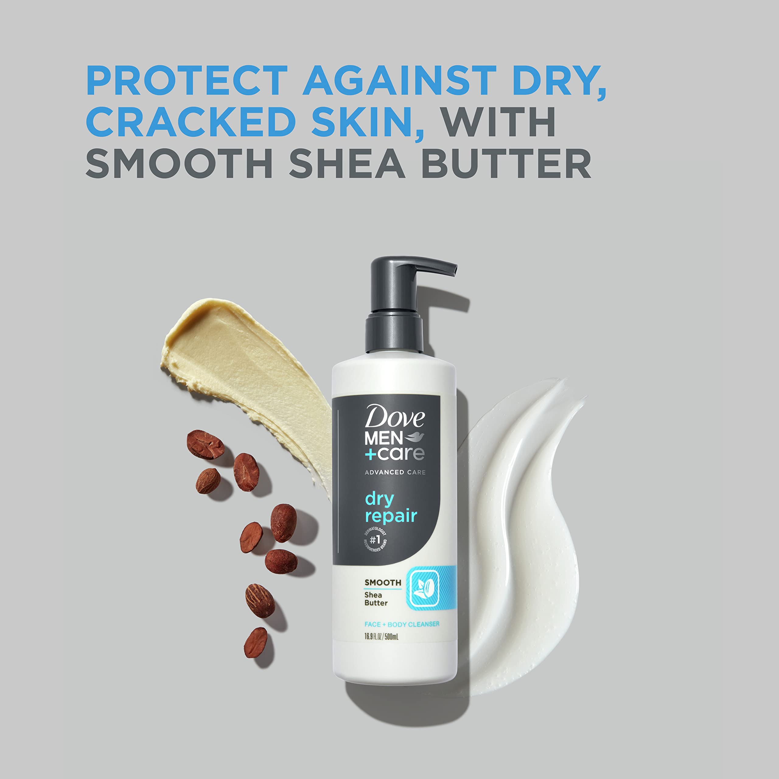 DOVE MEN Face & Body Cleanser - Dry Skin Repair with Shea Butter, 16.9 oz (3-Pack) - For Shower & Gym Use