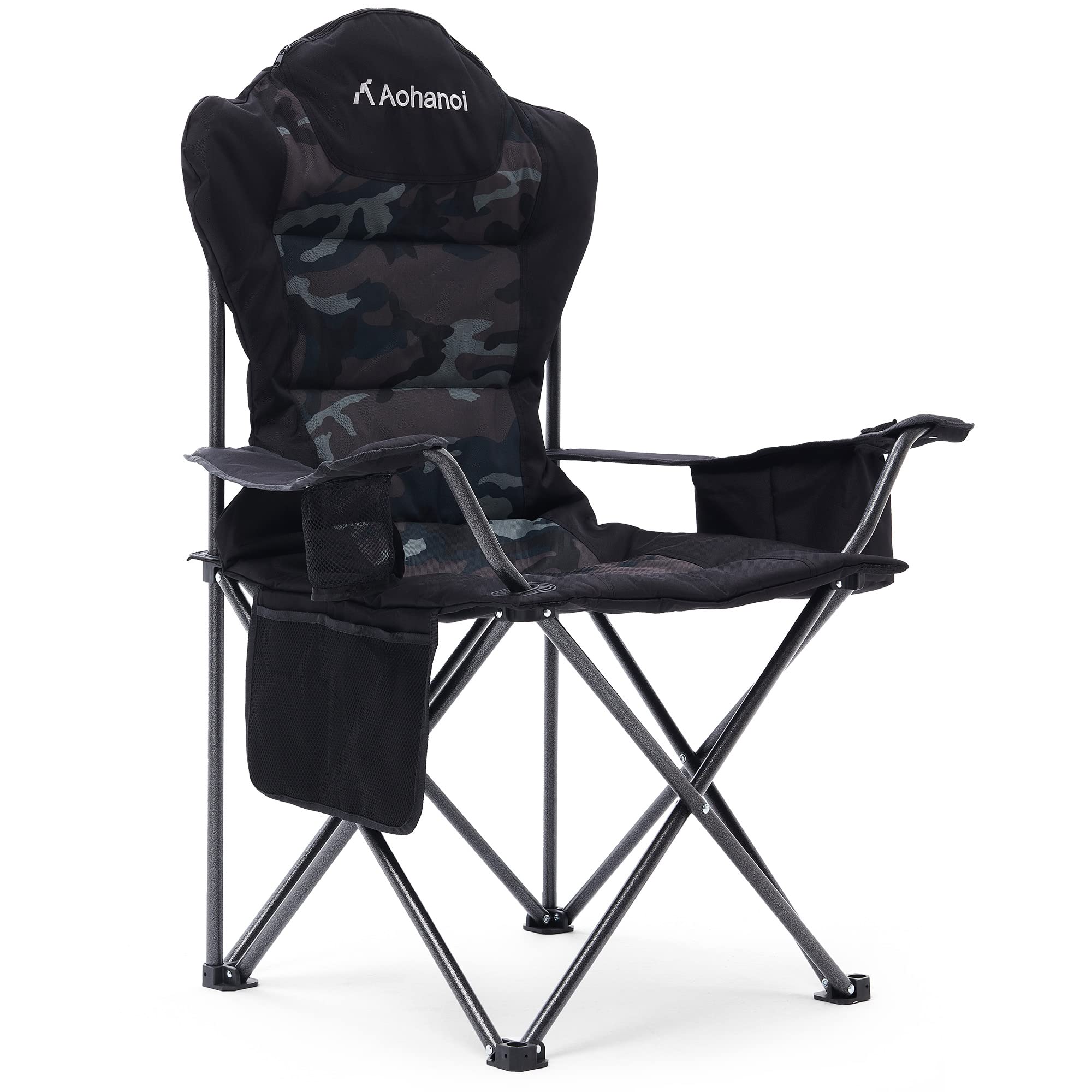 Heavy Duty Camping Chairs for Adults 300lbs - Portable Folding Outdoor Chairs with Cup Holder & Cooler Bag - Durable Camo Camping Chair for Backyard, Beach, Fishing & Tailgating (1PC)