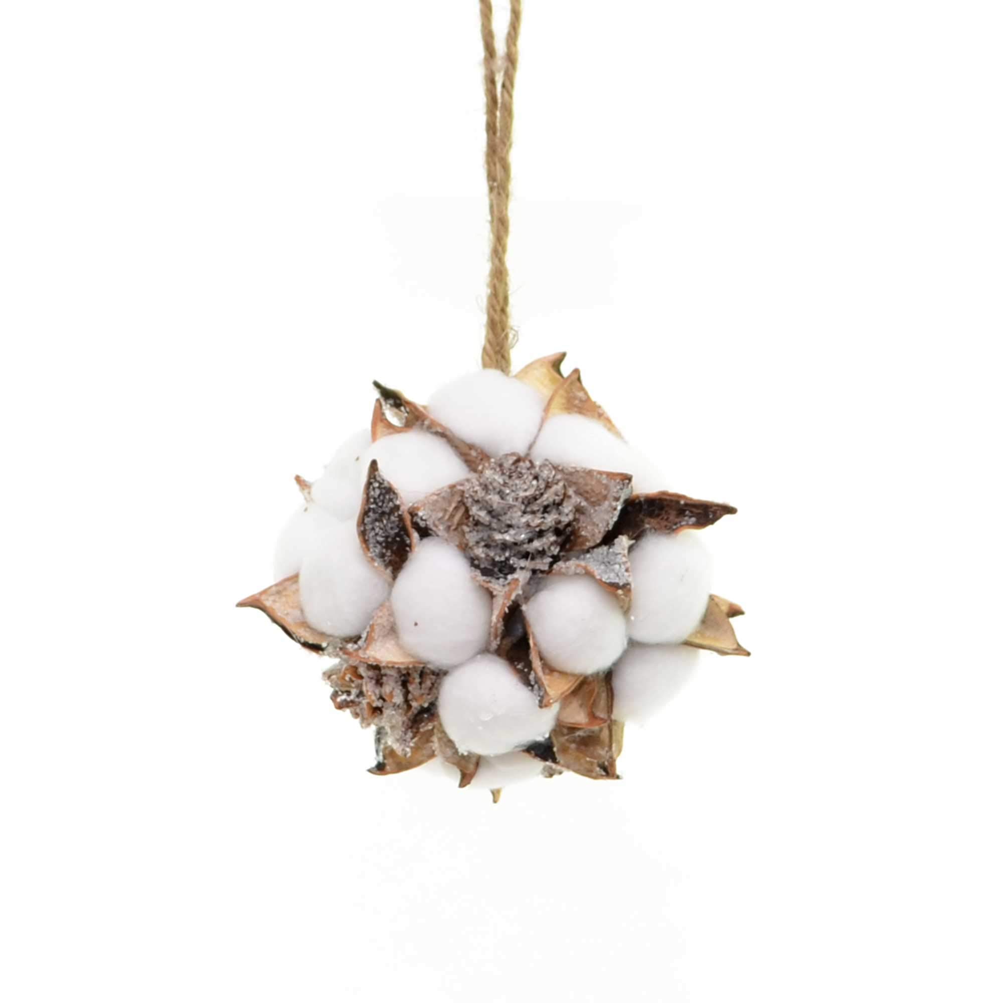 Handmade 12cm Cotton Ball Christmas Ornaments with Pine Cones - White/Brown Holiday Decor for Tree, Home & Festive Party Decoration