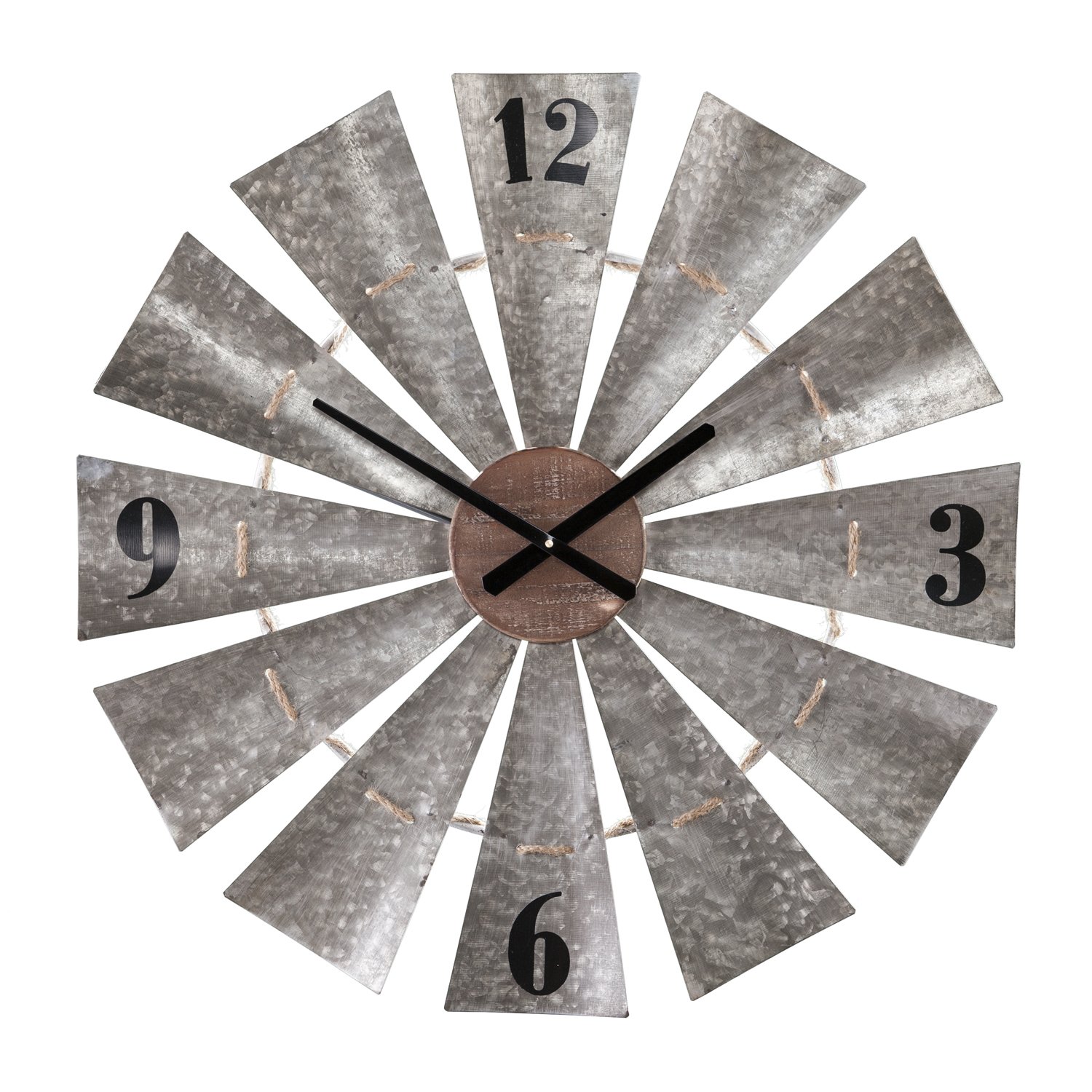 Rustic Windmill Wall Clock - Large Oversized Farmhouse Decor - Galvanized Aluminum Metal Clock for Living Room, Kitchen, Office & Country Style Home