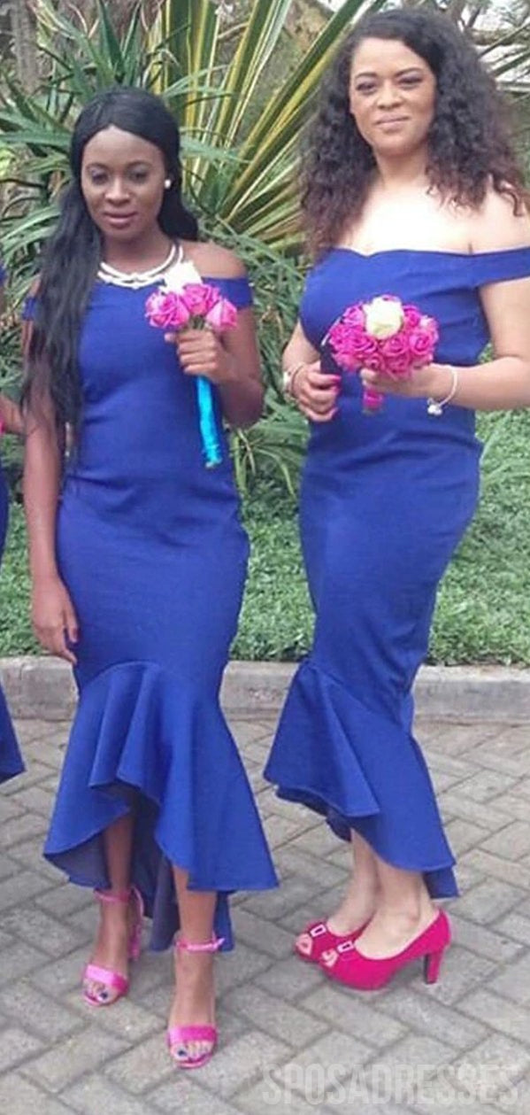 Royal Blue Mermaid Off-The-Shoulder Bridesmaid Dress - Elegant Short Formal Gown for Weddings & Special Occasions (Style WG872) | Perfect for Beach Weddings, Cocktail Parties & Evening Events
