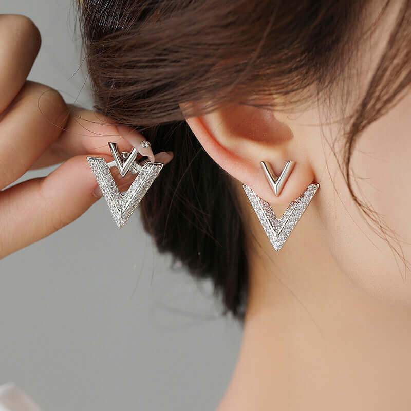 2-Way Essential V-Shaped Chevron Front & Back Ear Jacket Earrings | EH96 | Perfect for Parties, Weddings & Everyday Fashion Accessories