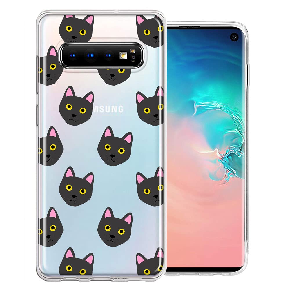 Samsung Galaxy S10 Case - Black Cat Polkadots Design Double Layer Protective Phone Cover for Shock Absorption | Perfect for Everyday Use, Travel & Outdoor Activities