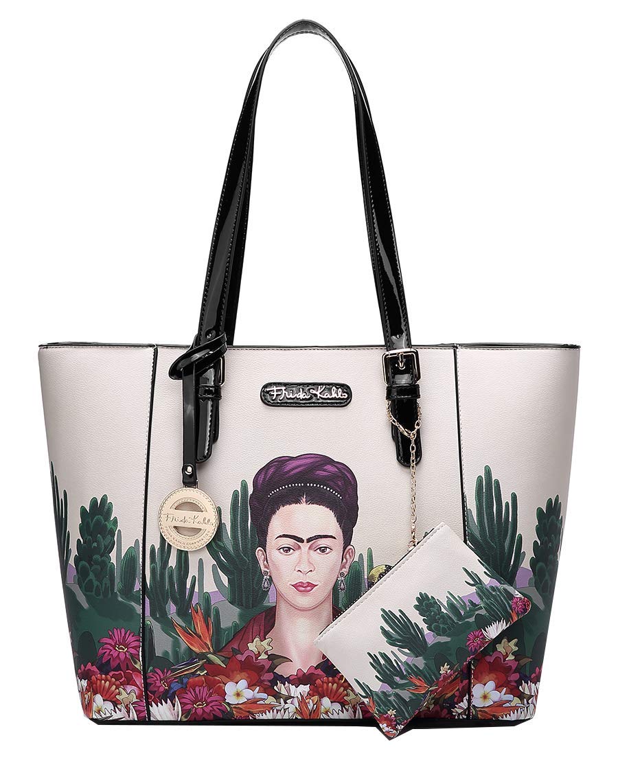 Frida Kahlo Licensed Cactus Tote Bag - Large Structured Shoulder Purse for Women | Perfect for Work, Travel & Everyday Use
