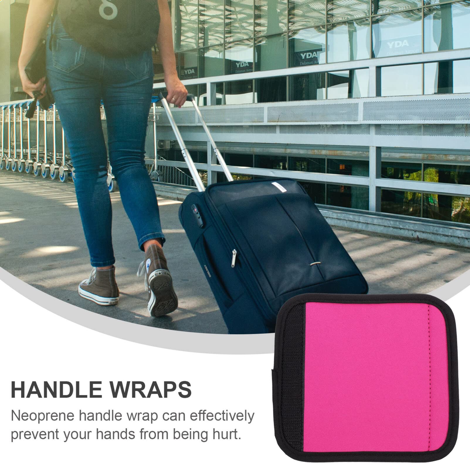 Neoprene Luggage Handle Wraps - Comfortable Suitcase Grip Covers with Unique Design for Travel Bags, Laptop Cases & Briefcases (Black Rosy) | Perfect for Business Trips, Vacations & Daily Commute