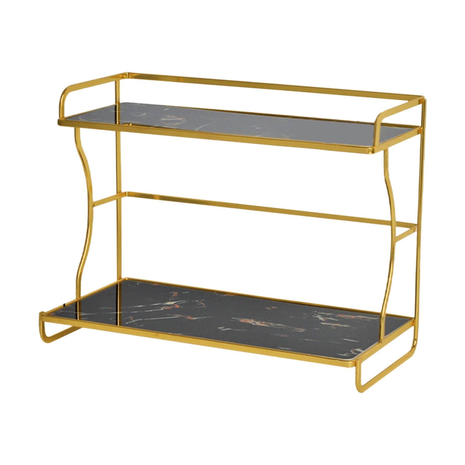 MagiDeal 2-Tier Marble Print Serving Tray - Coffee Cup Holder, Makeup Organizer & Decorative Decor for Dinner Parties, Kitchen, Bathroom - Black Marble Design