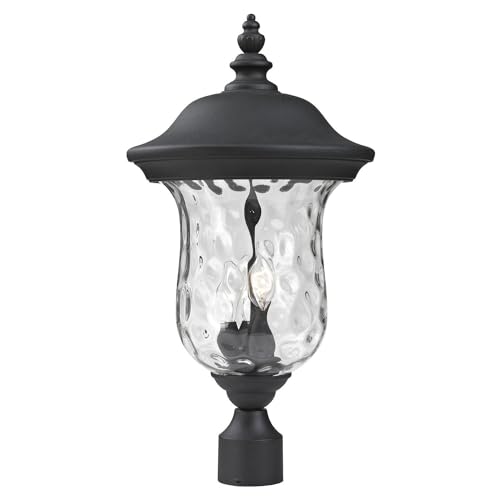 Z-Lite 533PHB-BK Black Aluminum Outdoor Post Light with Clear Water Glass Shade - Durable Weatherproof Exterior Lighting for Patio, Garden, Pathway, and Porch