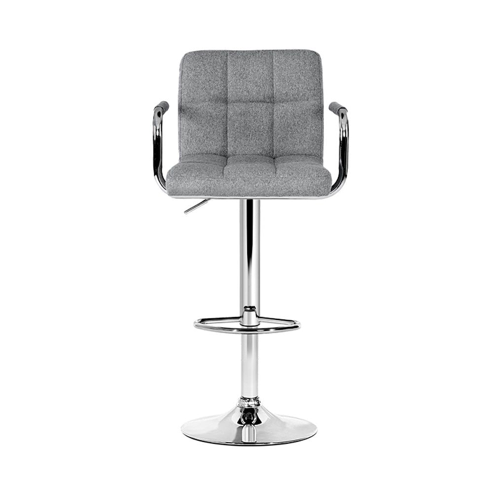 2-Pack Grey Fabric Bar Stools with Gas Lift and Armrests - Perfect for Kitchen Islands, Breakfast Bars, and Home Bars