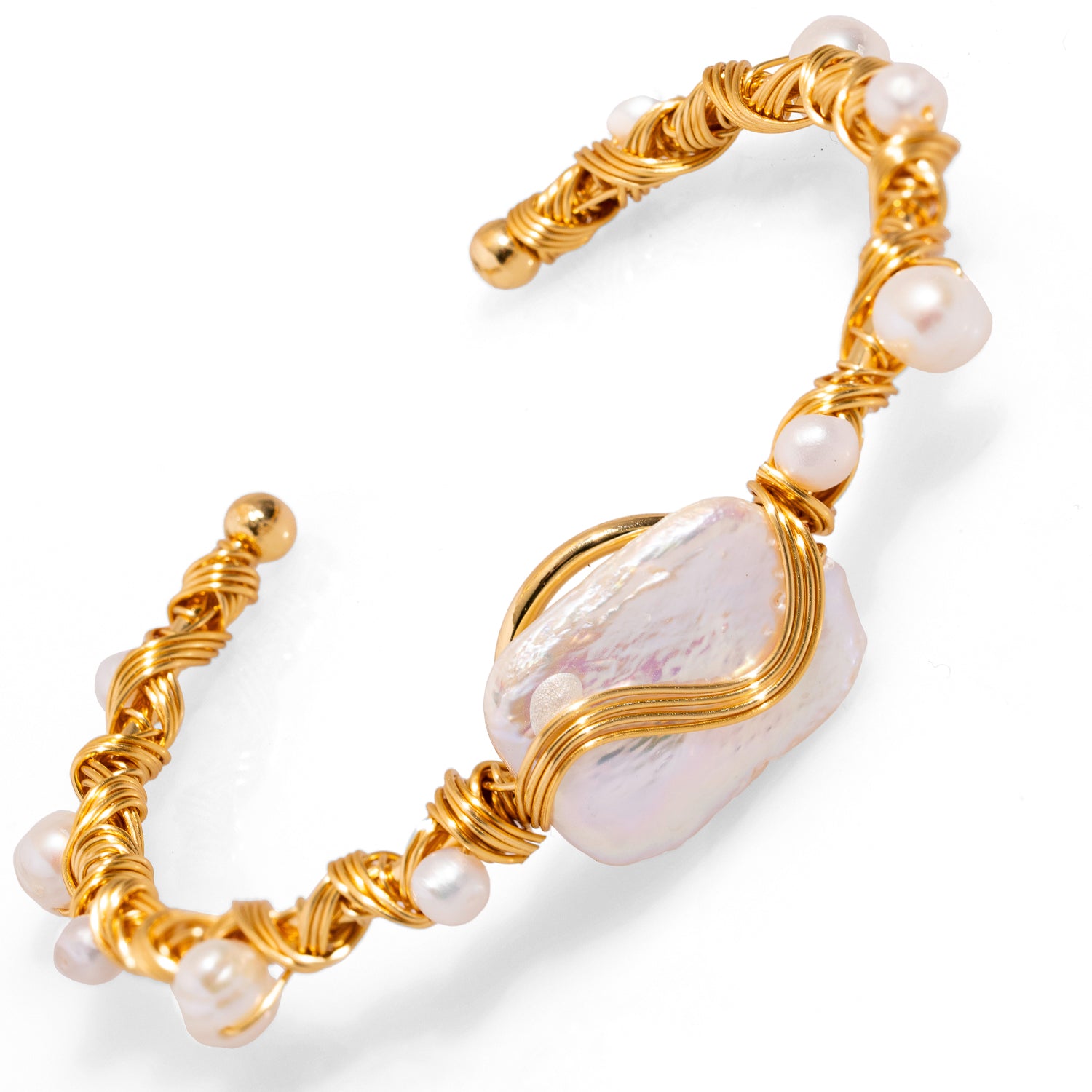 Cleopatra Twisted Design Pearl & Gold Cuff Bracelet - Elegant Vintage Jewelry for Women, Perfect for Weddings, Parties & Special Occasions