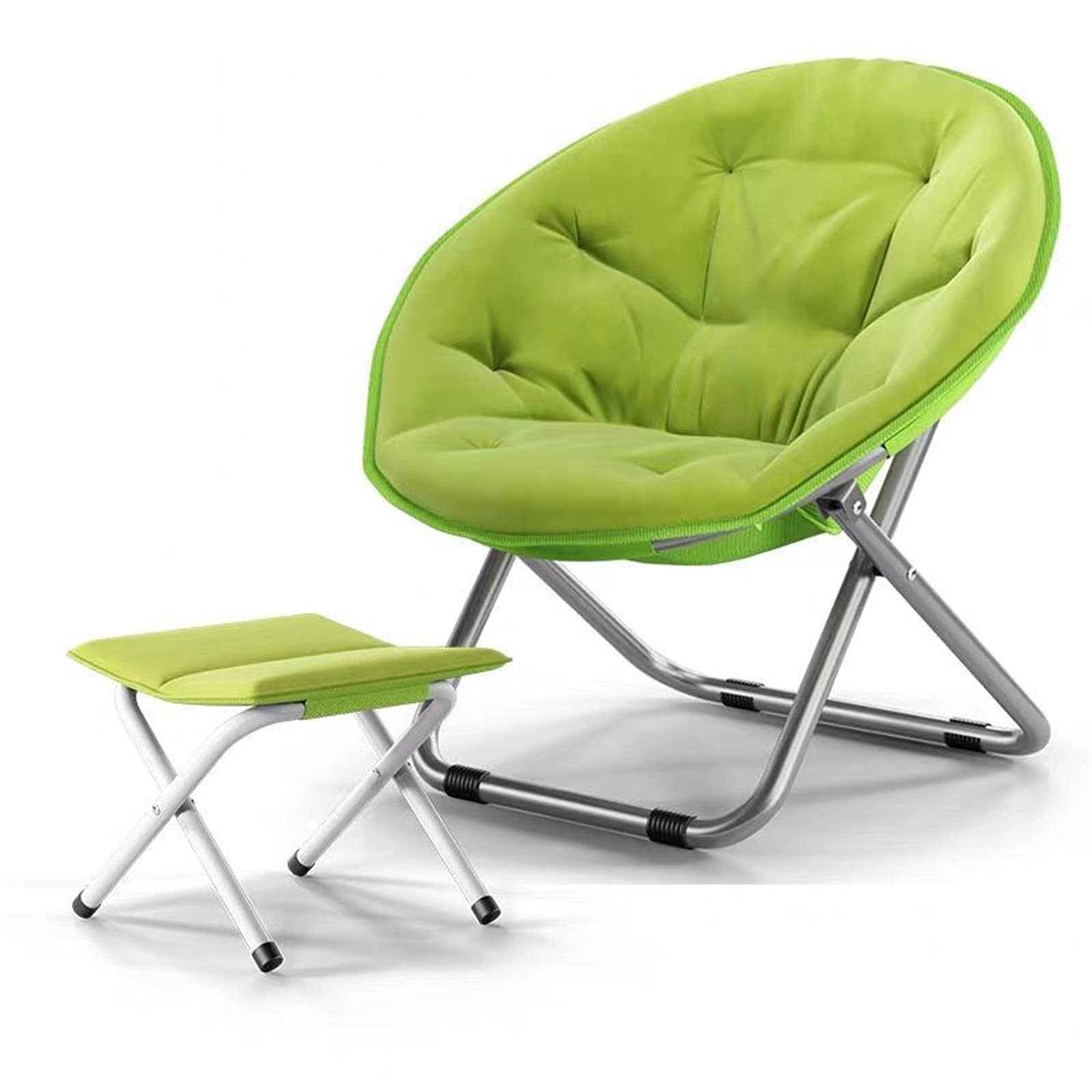 Foldable Moon Chair with Removable Cushion - Saucer Sun Lounger & Reclining Armchair for Adults & Kids - Comfortable Round Padded Seat (Fruit Green) - Perfect for Indoor Relaxation, Outdoor Patio, Bedroom Reading & Dorm Room Decor