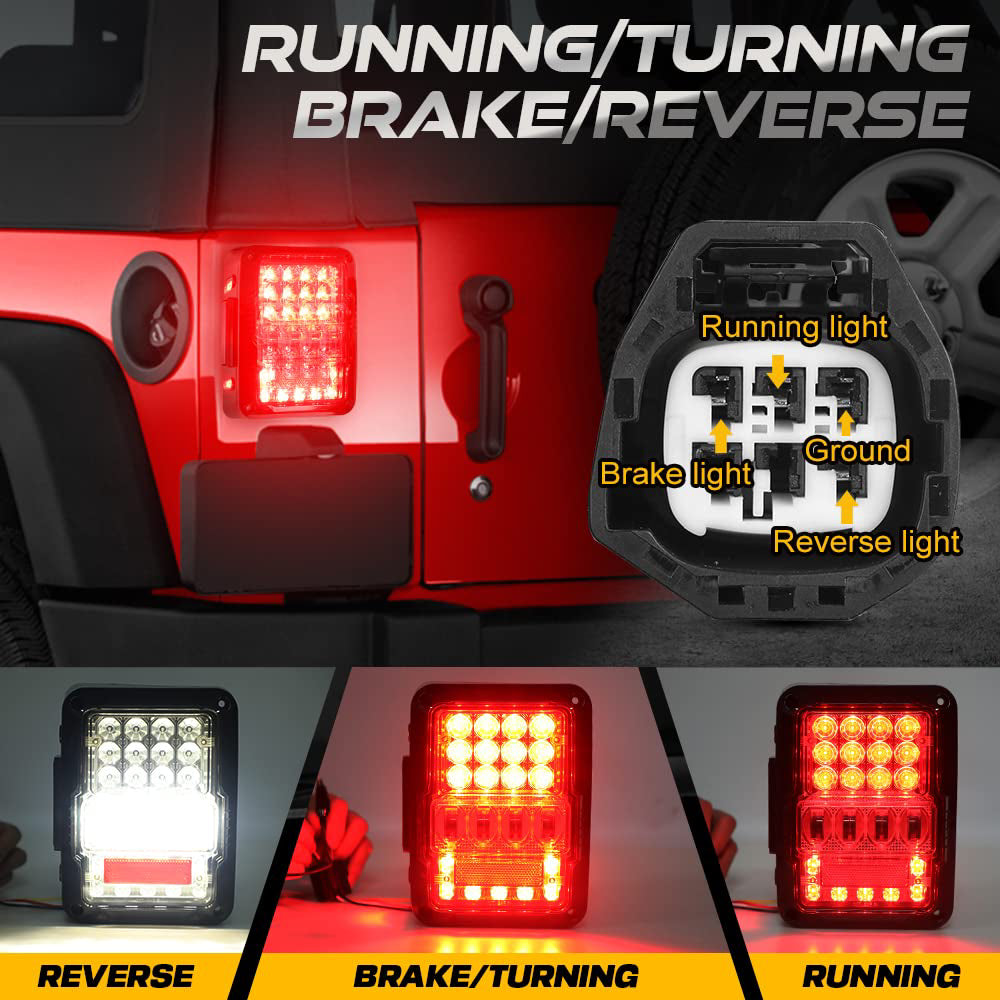 LOYO LED Tail Lights for Jeep Wrangler JK/JKU 2007-2017 - Waterproof Brake Lights with Built-in EMC (2-Pack) - Perfect for Off-Roading & Night Driving