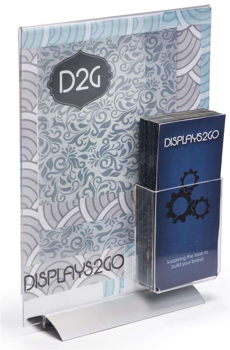 Displays2go Set of 2 Acrylic & Aluminum Tabletop Brochure Holders with 11x14 Sign Pocket - Perfect for Retail Displays, Trade Shows & Office Reception Areas