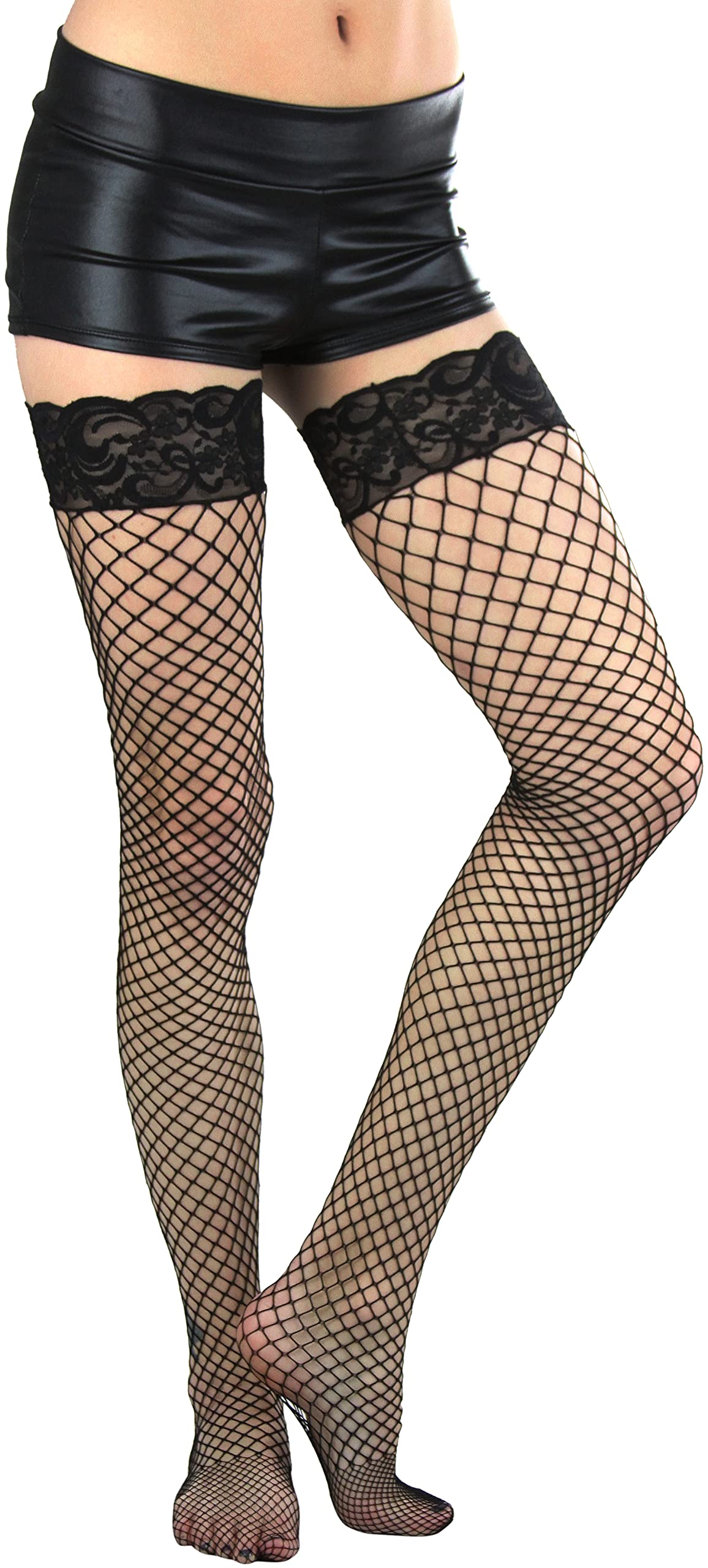 ToBeInStyle Women's Fishnet Thigh High Stockings - Sexy Sheer Bright & Vibrant Tights for Cosplay, Halloween, Burlesque & Night Out