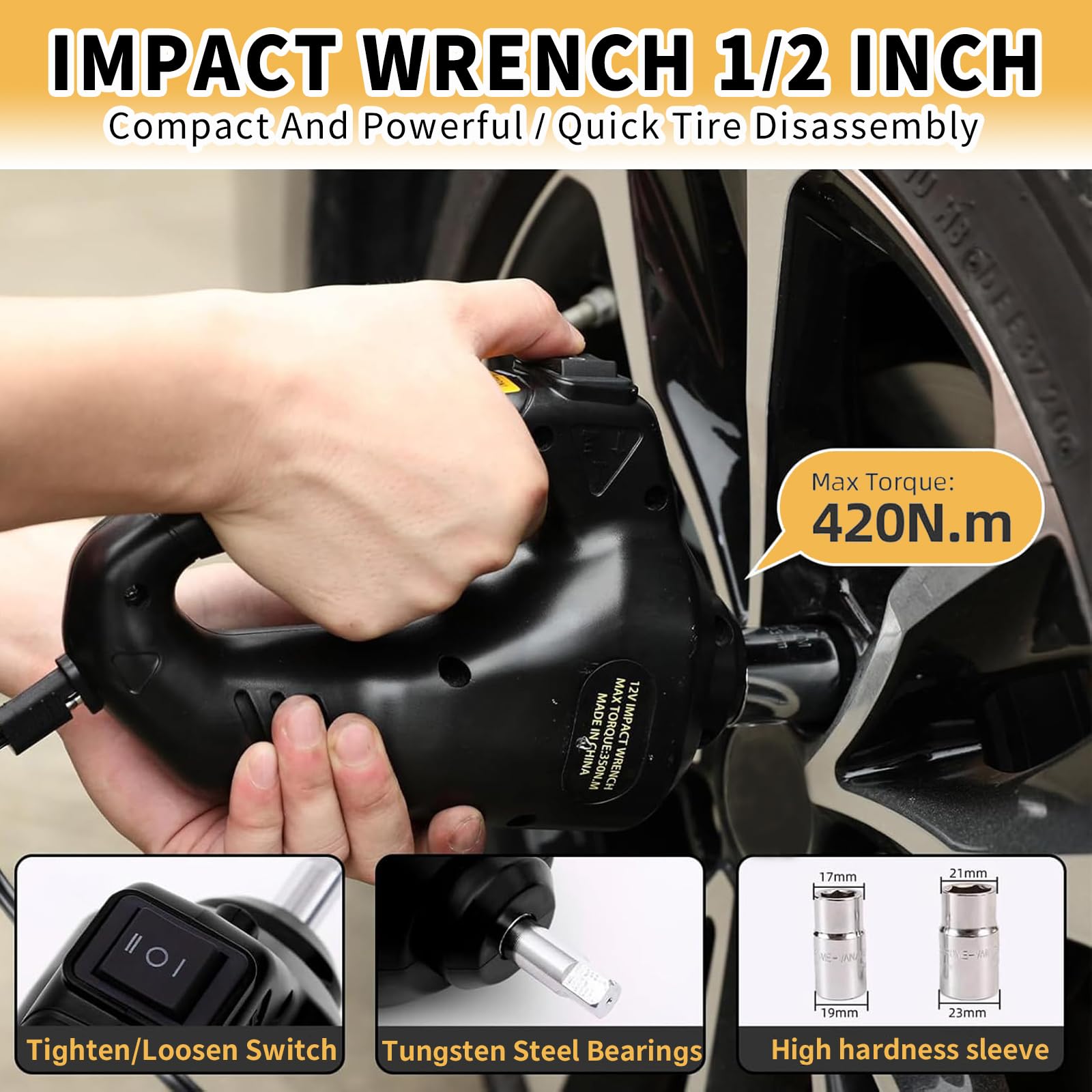 ROGTZ 5 Ton 12V Electric Hydraulic Car Jack Kit with Impact Wrench & Tire Inflator Pump - Heavy Duty SUV Sedan Floor Jack with LED Light for Emergency Tire Change, Roadside Assistance & Vehicle Maintenance (Black)