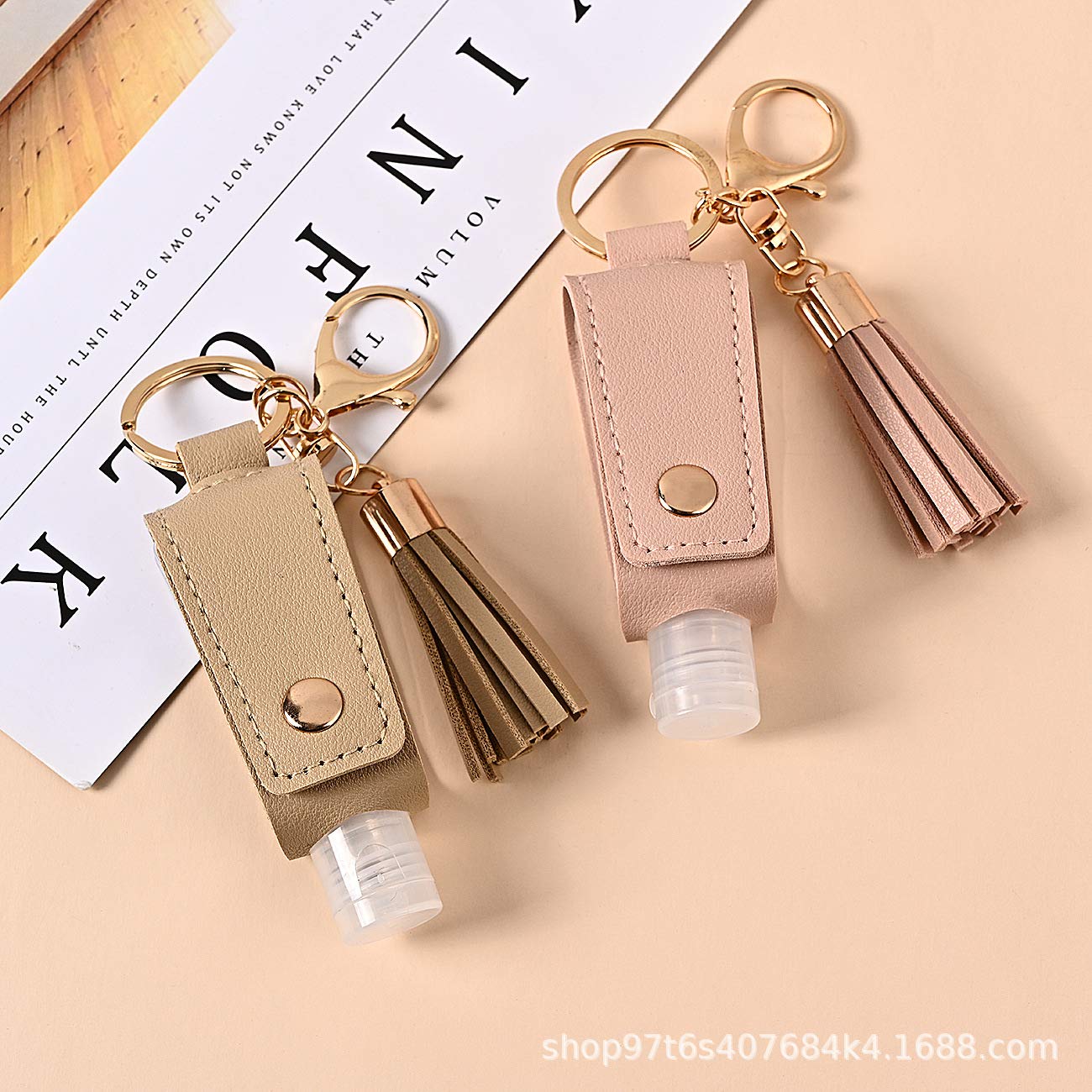 HSYHERE Portable Hand Sanitizer Keychain - 2oz Travel Size Refillable Bottle with PU Leather Tassel - Multi-Purpose Key Ring for Car Keys, Purse, Backpack - Perfect for Travel, Office, Gym & Daily Hygiene