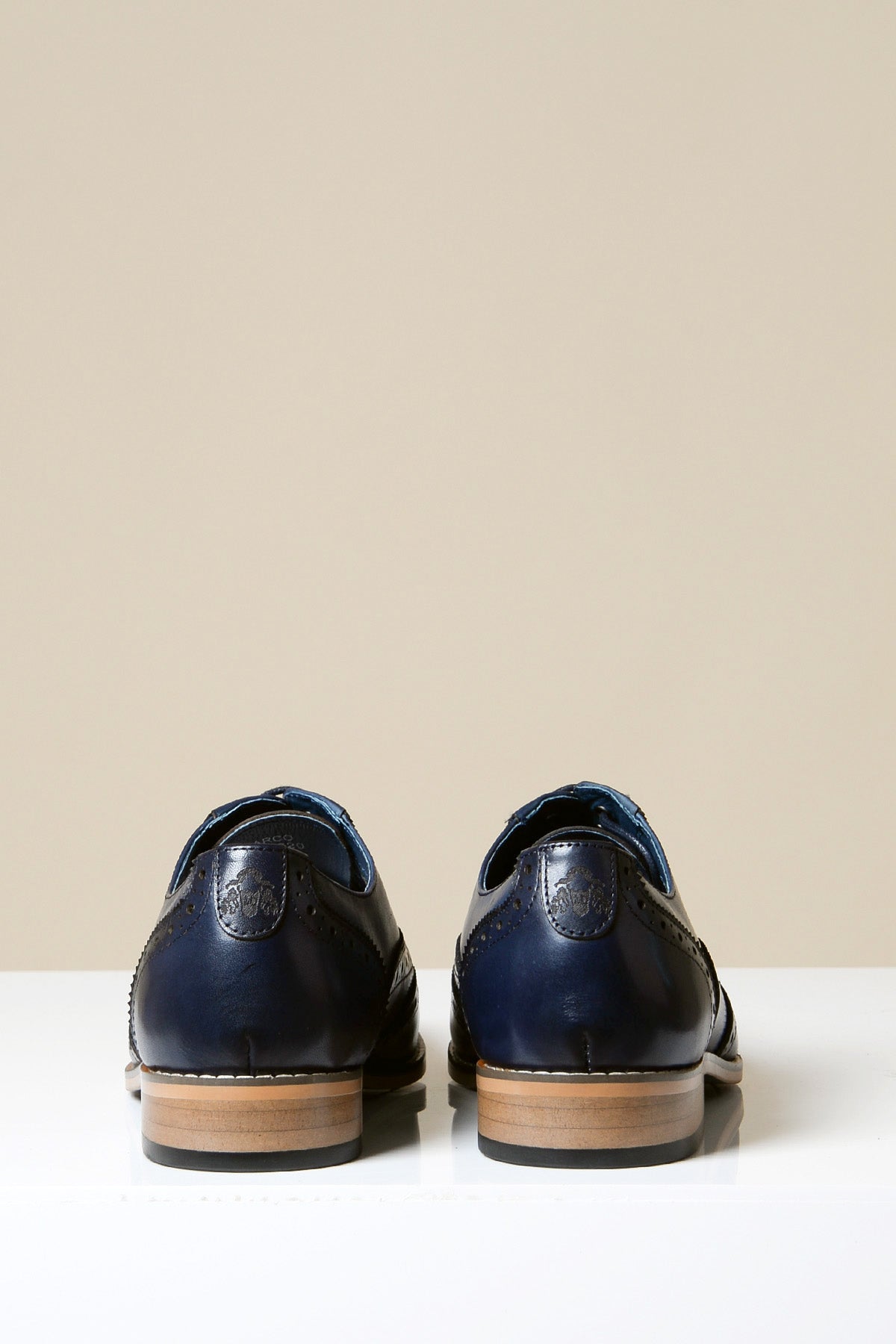 Premium MARCO Navy Blue Leather Oxford Wingtip Shoes for Men - Classic Business & Formal Dress Shoes - Perfect for Office, Weddings & Special Occasions