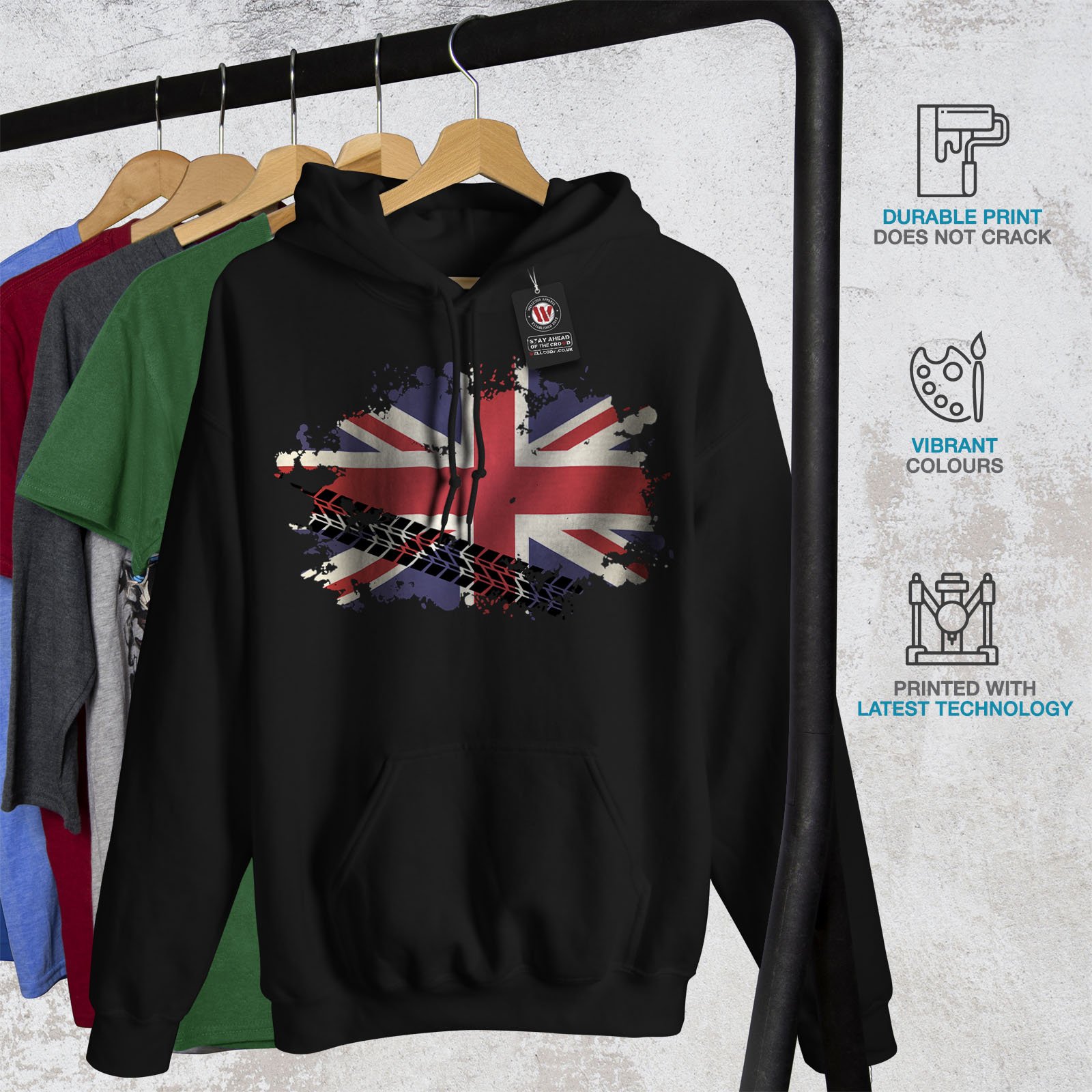 Wellcoda British Union Jack Flag Hoodie for Men - Stylish UK Themed Hooded Sweatshirt | Perfect for Football Matches, Pub Nights & Patriotic Events