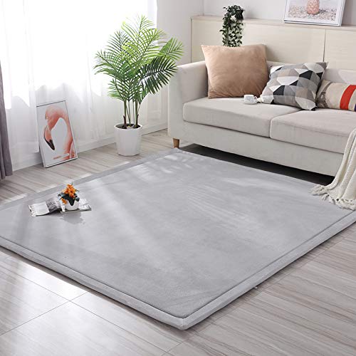 Loartee Soft Coral Velvet Baby Play Mat - Non-Slip Kids Rug for Crawling & Toddler Play Area - Gray 5'11