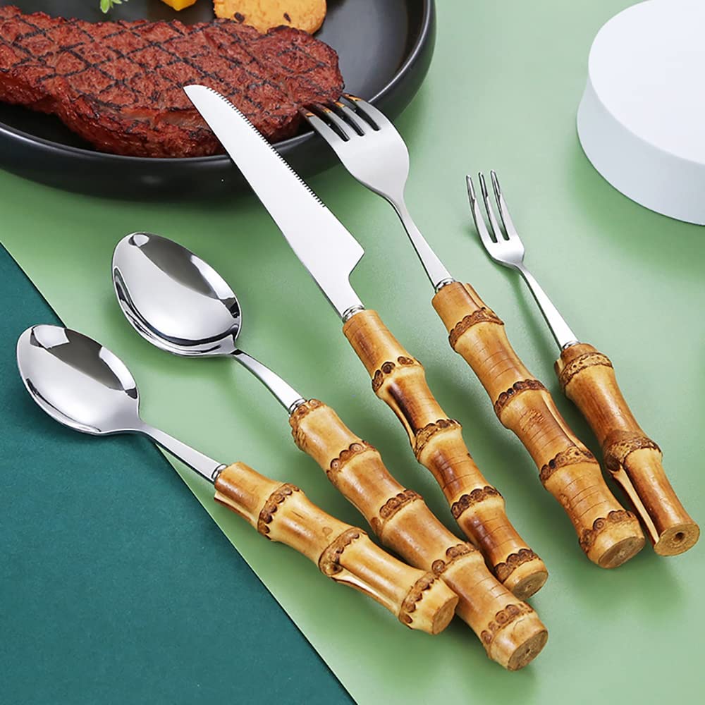 **Eco-Friendly 60-Piece Bamboo Flatware Set for 12 - Natural Bamboo Handle Cutlery, Dishwasher Safe & Handcrafted - Perfect for Dinner Parties, Picnics, and Sustainable Kitchen Use**
