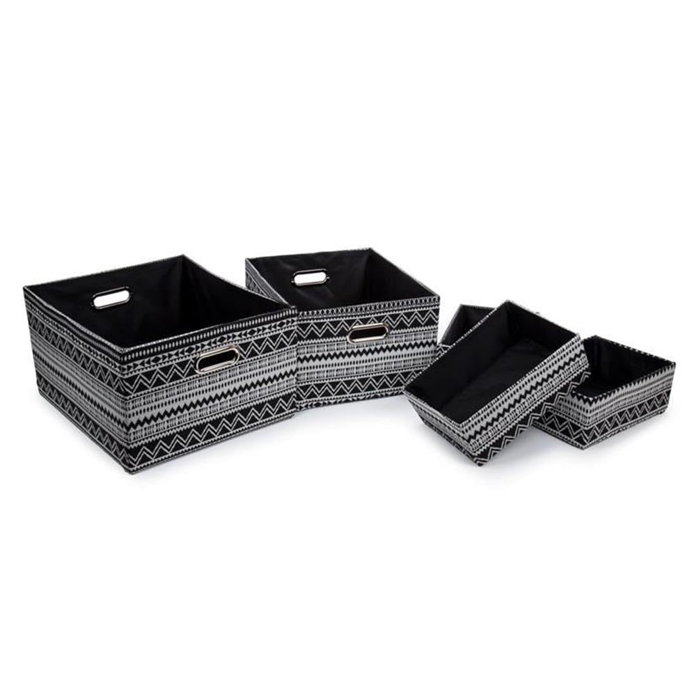 Truu Design Black Zig-Zag Pattern Fabric Storage Baskets - Set of 5 Organizer Bins for Home, Office, Nursery & Closet Organization
