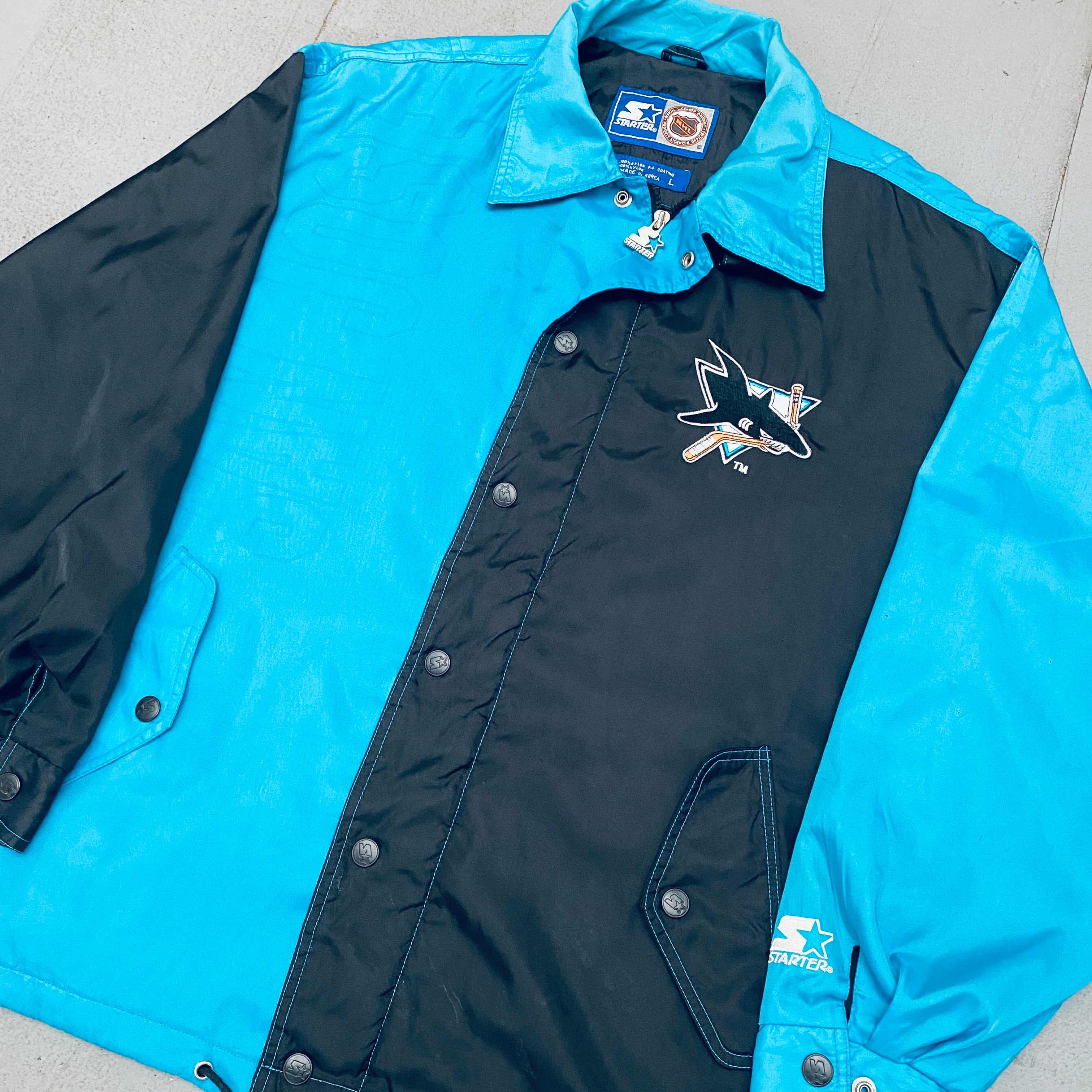 San Jose Sharks 1993 Satin Full-Zip Lightweight Starter Jacket - Men's Large/XL - Vintage NHL Hockey Fan Apparel for Game Day & Casual Wear