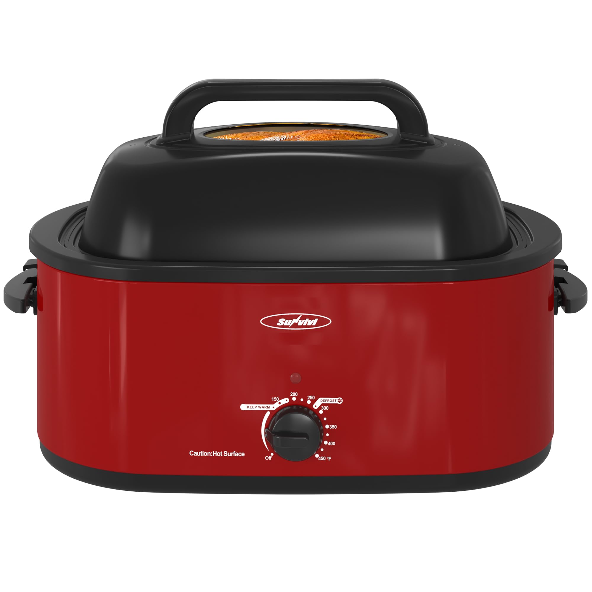 Sunvivi 30lb 26-Quart Electric Roaster Oven with Viewing Lid - Stainless Steel Turkey Roaster with Defrost/Warm Function, Removable Pan & Rack - Perfect for Holiday Meals, Large Family Dinners & Catering Events (Red)