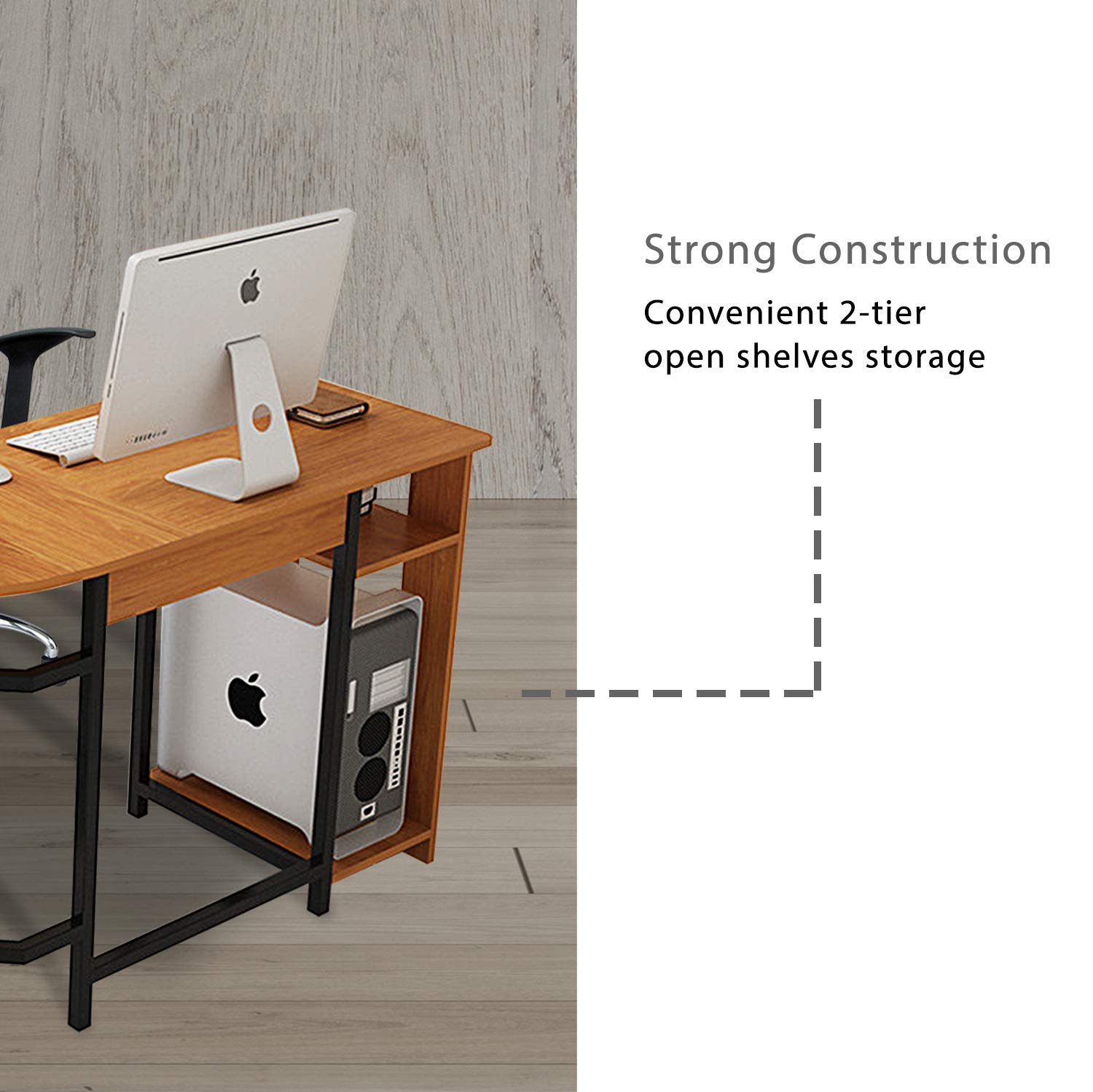 L-Shaped Corner Gaming Desk with Wooden Top & Black Frame - Home Office Computer Desk for PC, Laptop, Workstation & Study | Ergonomic Design for Small Spaces, Gaming Setup & Remote Work